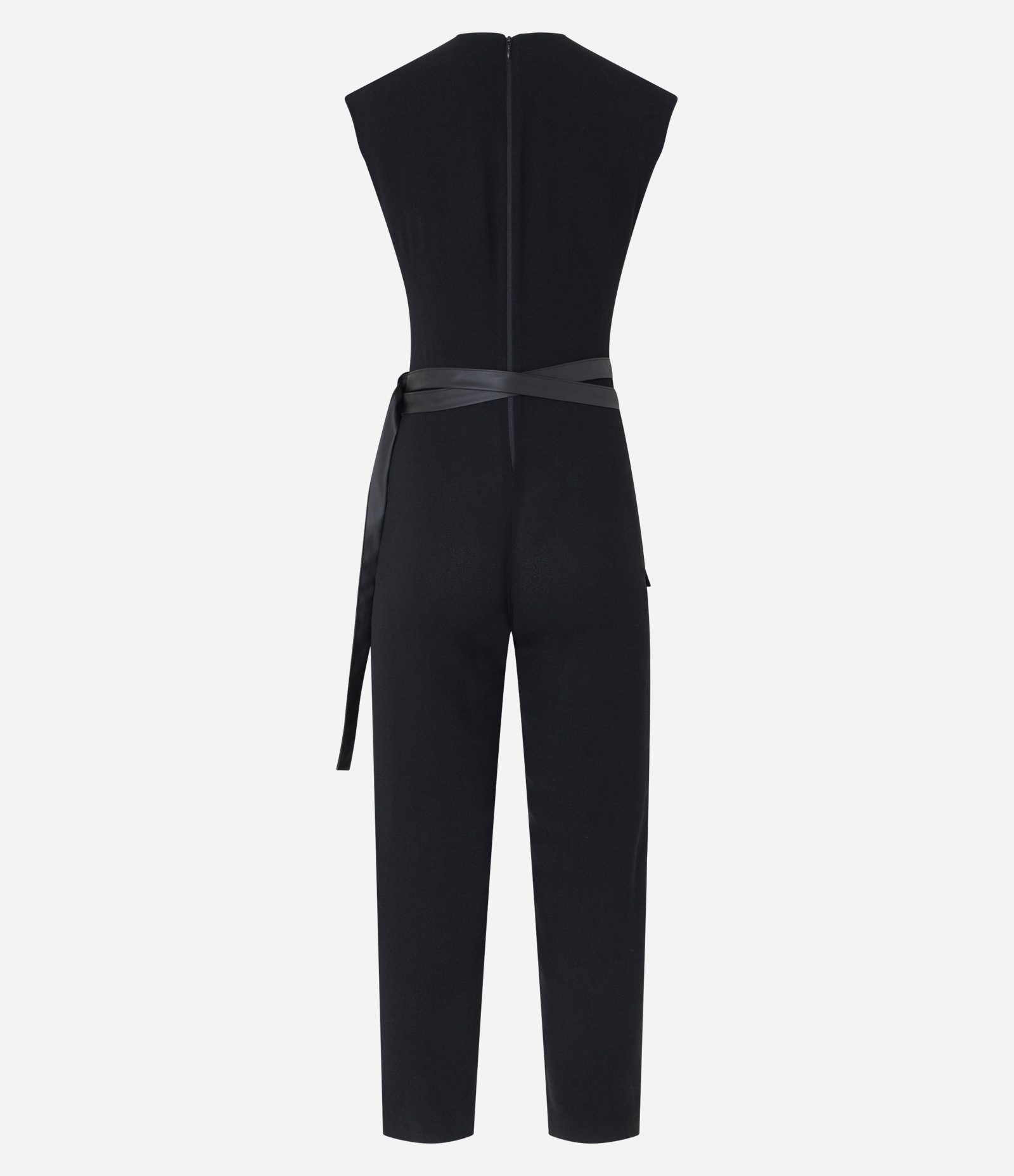 Macacão em Crepe com Decote Profundo e Cinto com Bolsos Preto 6