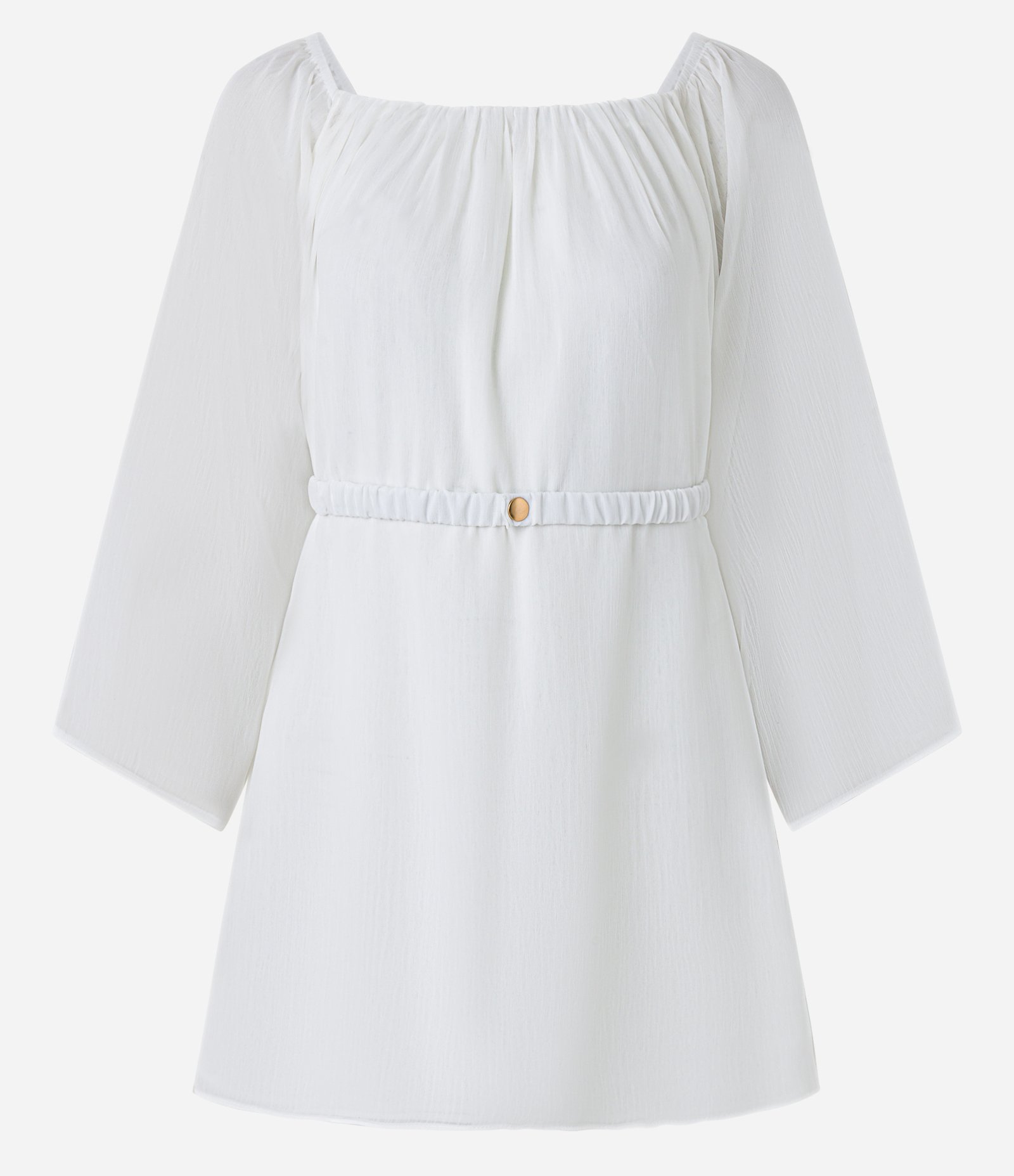 Vestido em Chiffon com Decote Ombro a Ombro e Cintura Marcada Branco Neve 5