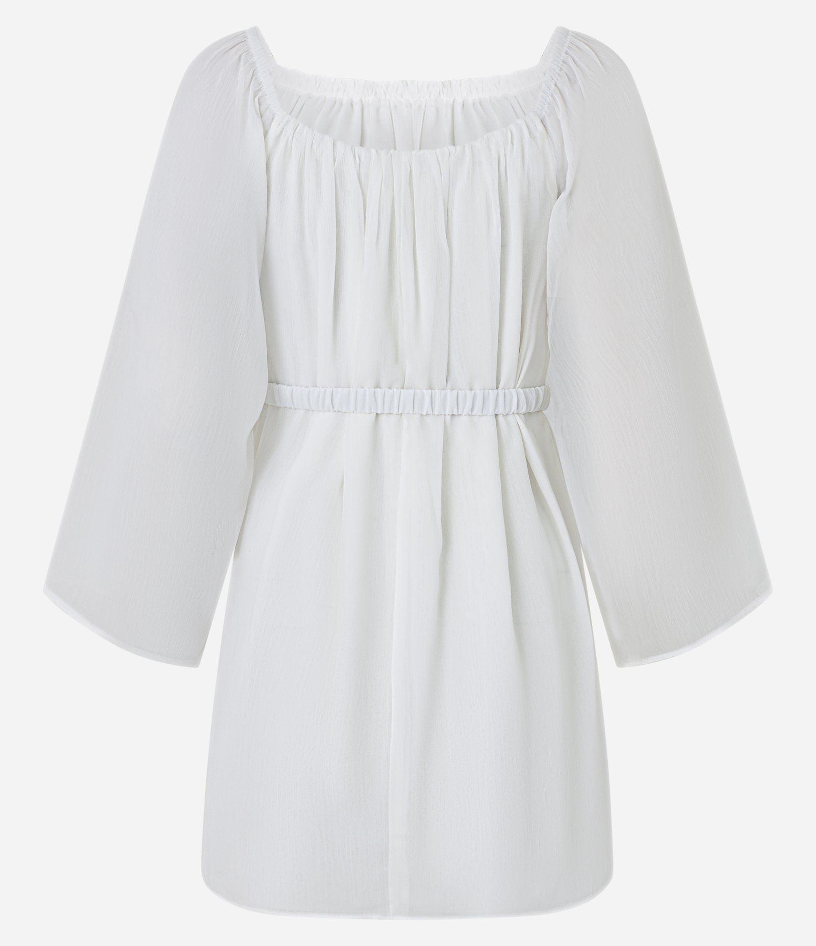 Vestido em Chiffon com Decote Ombro a Ombro e Cintura Marcada Branco Neve 6