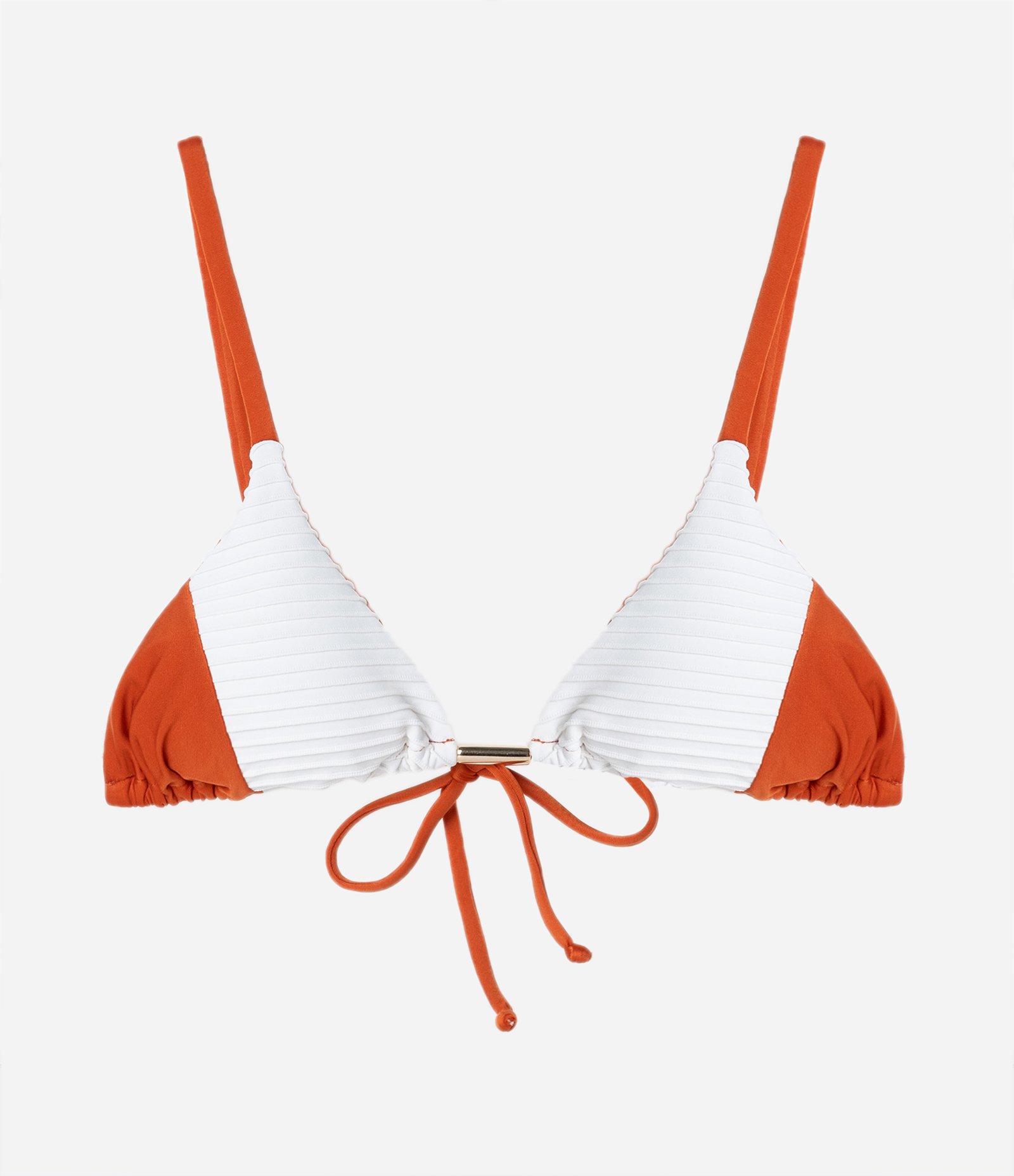 Biquíni Top Cortininha em Poliamida com Bloco de Cor Laranja/ Branco 4