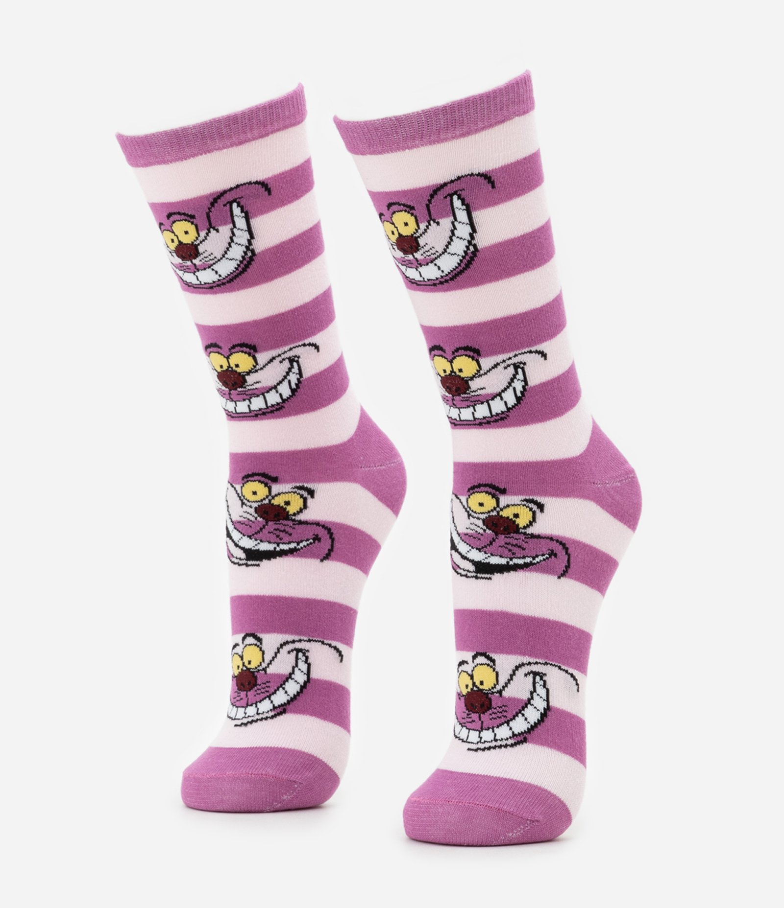 Meia Cano Alto Listrada com o Gato da Alice no Pais das Maravilhas Rosa 1