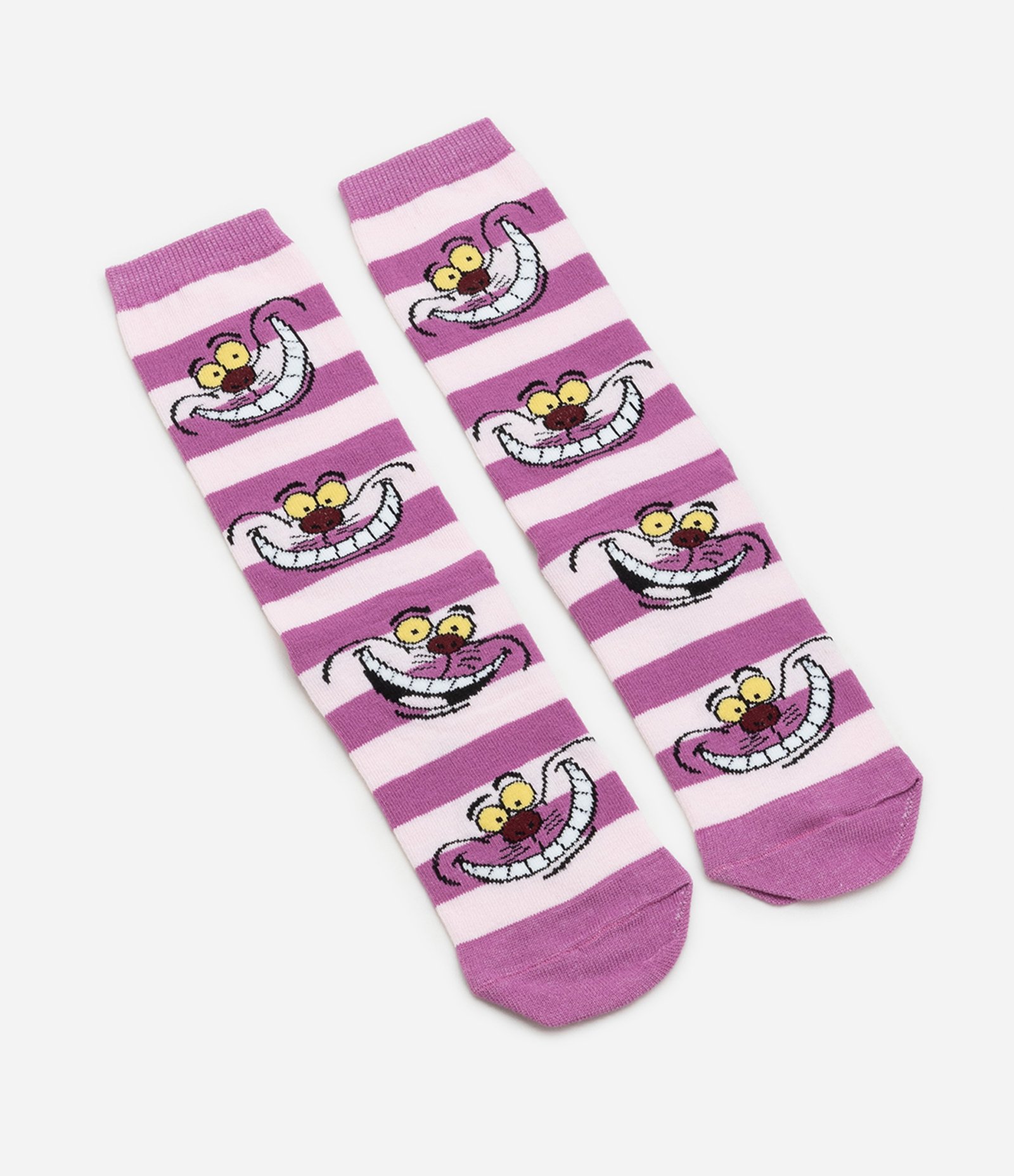 Meia Cano Alto Listrada com o Gato da Alice no Pais das Maravilhas Rosa 4