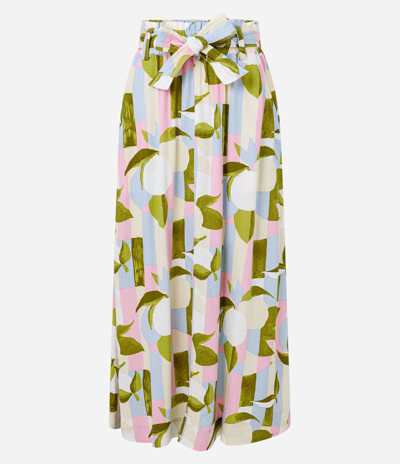 Saia Midi Evasê em Viscolinho Cós Elástico e Amarração com Estampa Abstrata Multicores 5