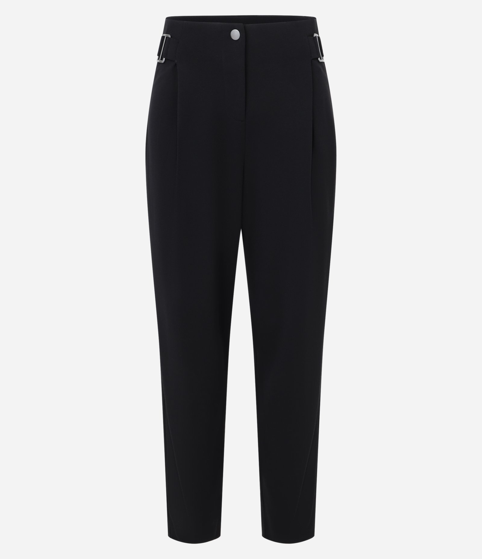 Calça Cenoura Cintura Alta com Fivelas Laterais e Pregas Preto 1