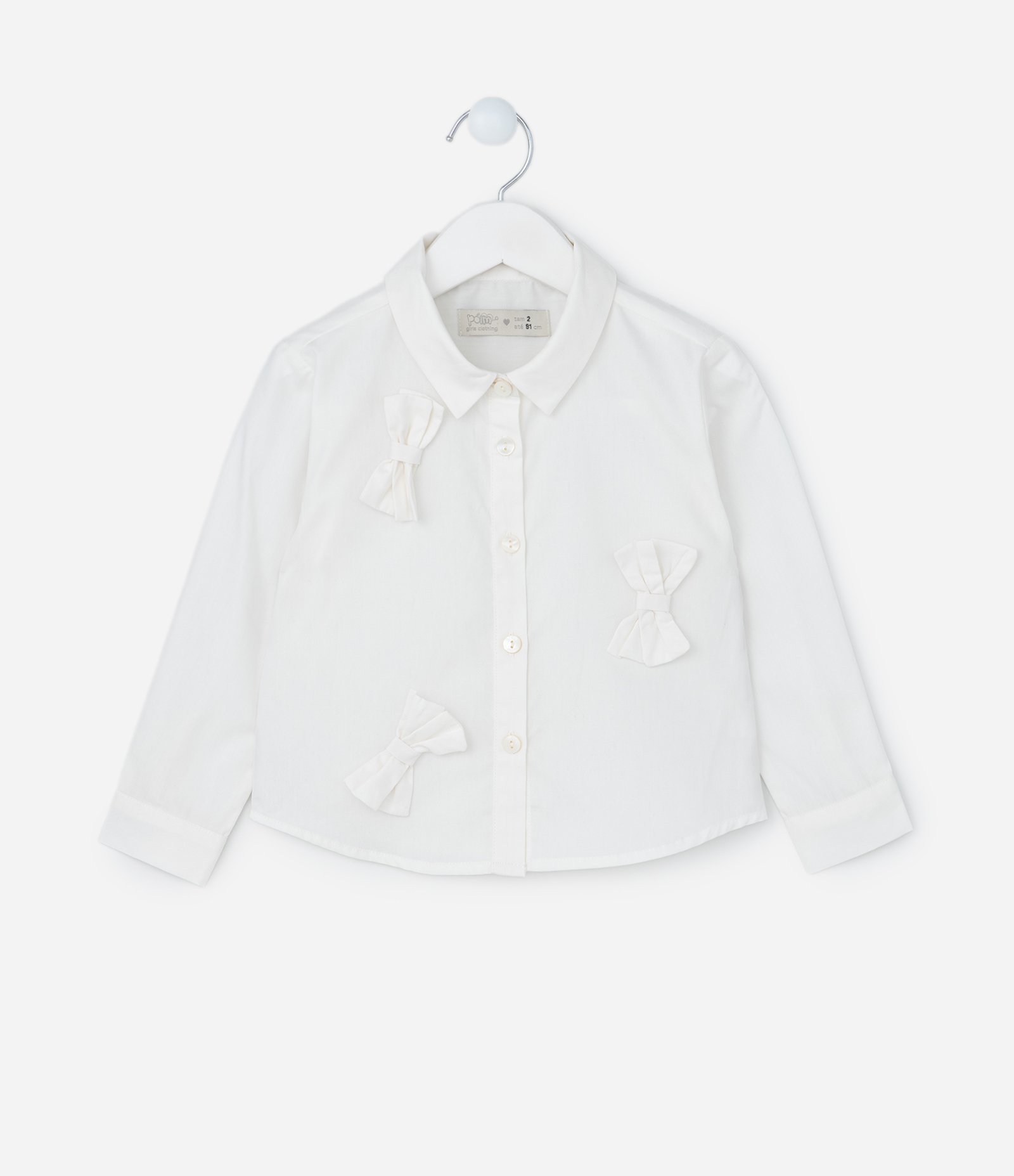 Camisa Infantil em Tricoline com Laços Aplicados - Tam 1 a 5 Anos Branco 1