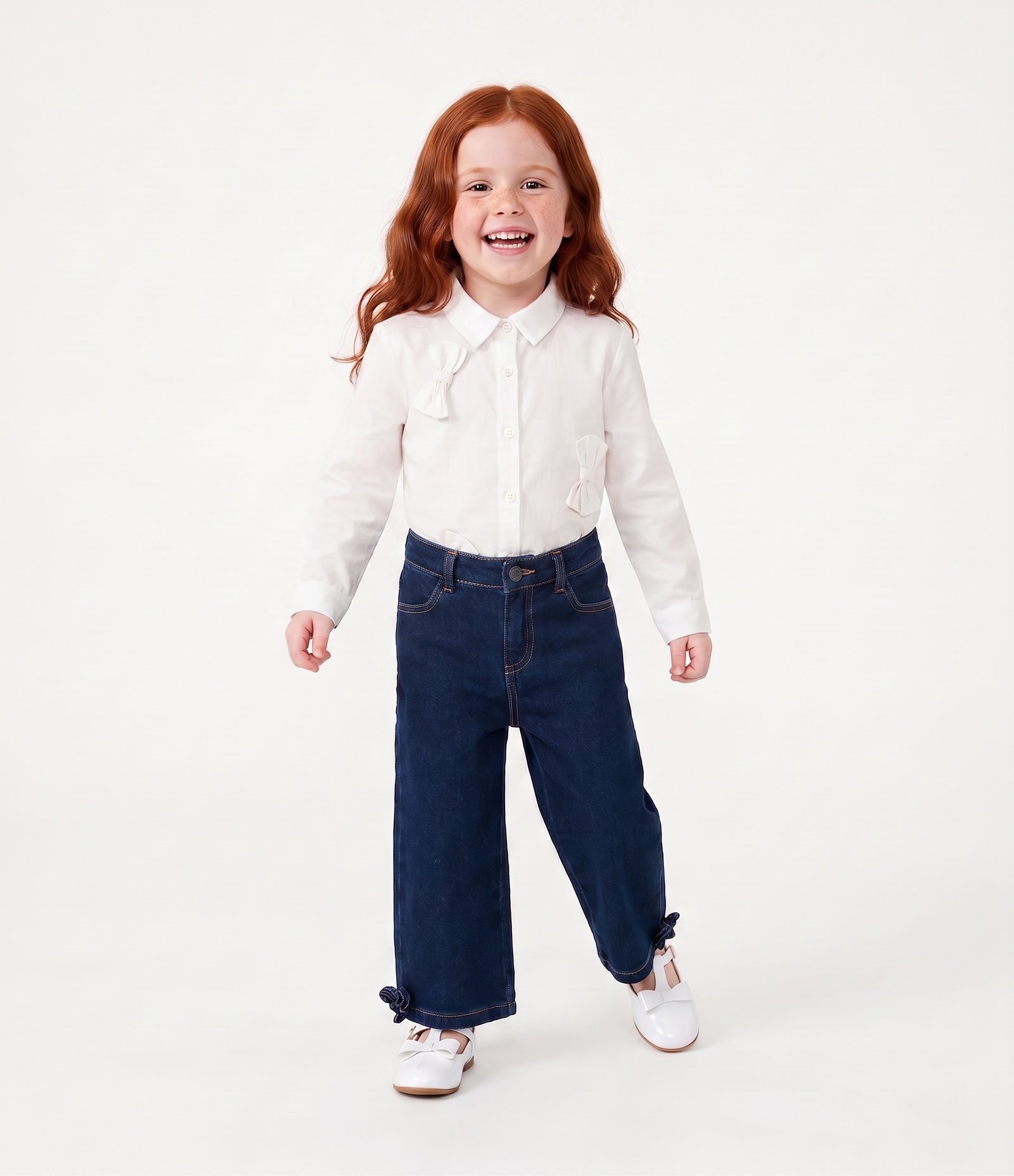Camisa Infantil em Tricoline com Laços Aplicados - Tam 1 a 5 Anos Branco 1
