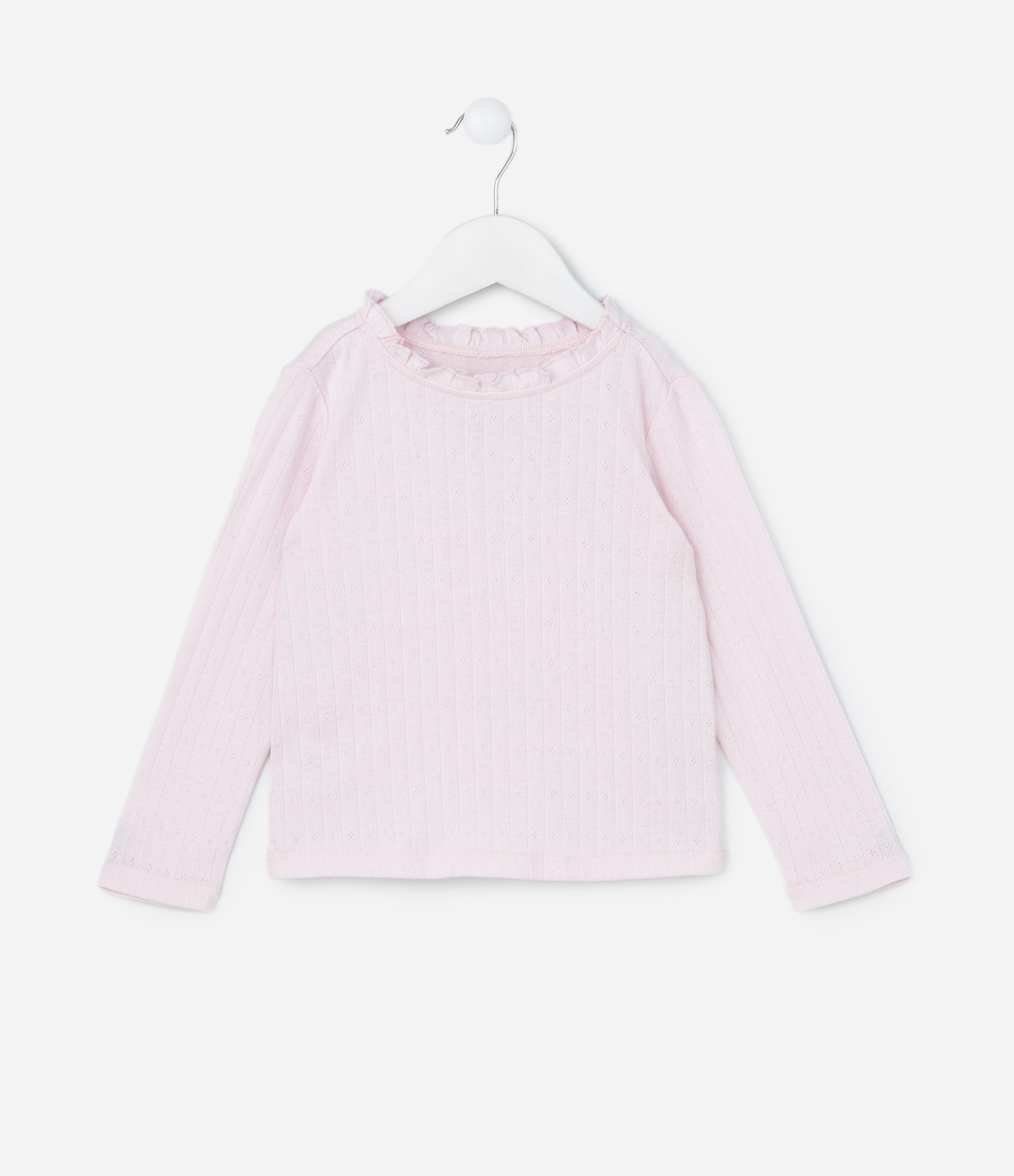 Blusa Infantil com Textura e Babado na Gola - Tam 1 a 5 Anos Rosa 1