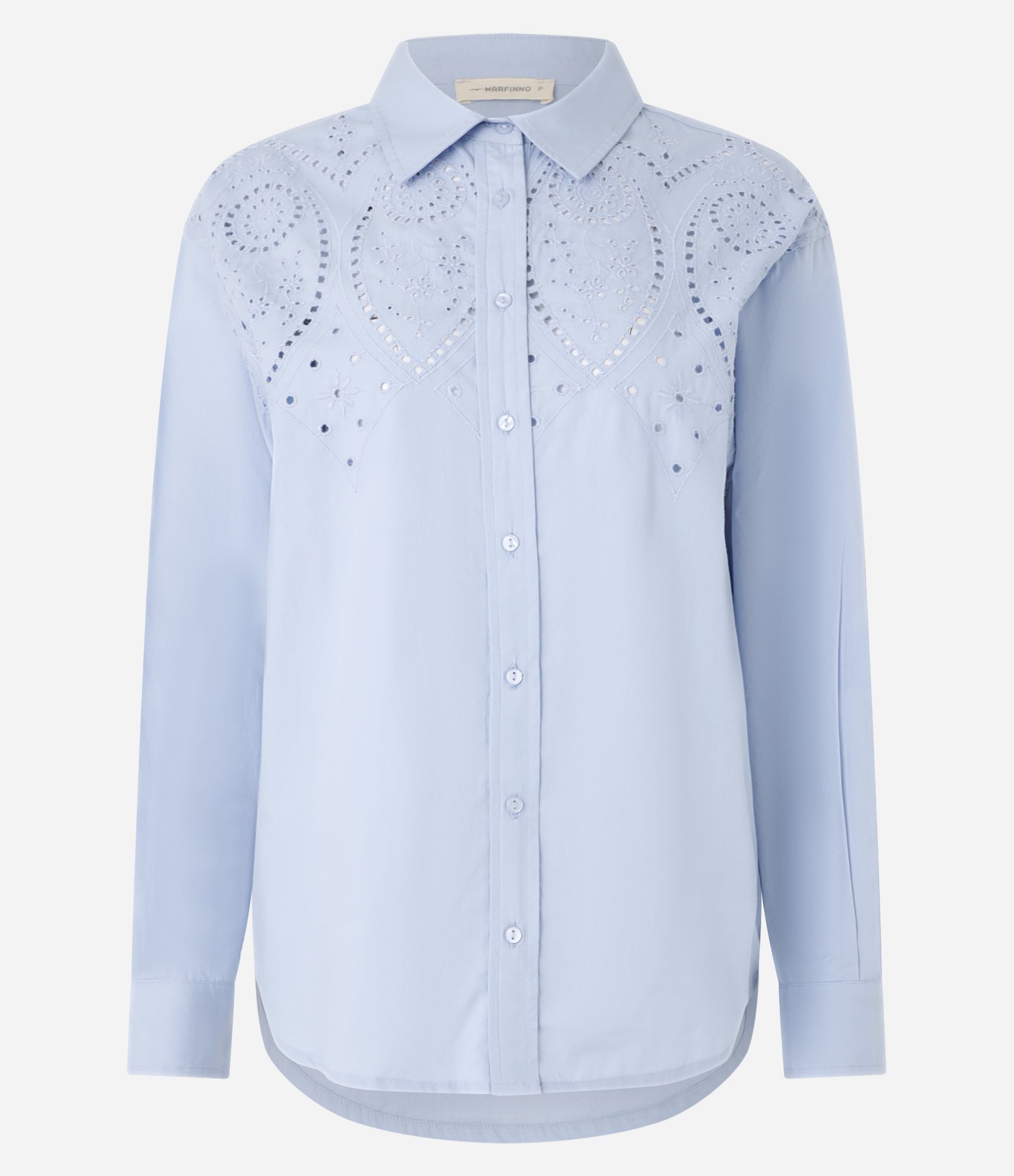 Camisa em Tricoline com Bordado Vazado e Manga Longa Azul 8