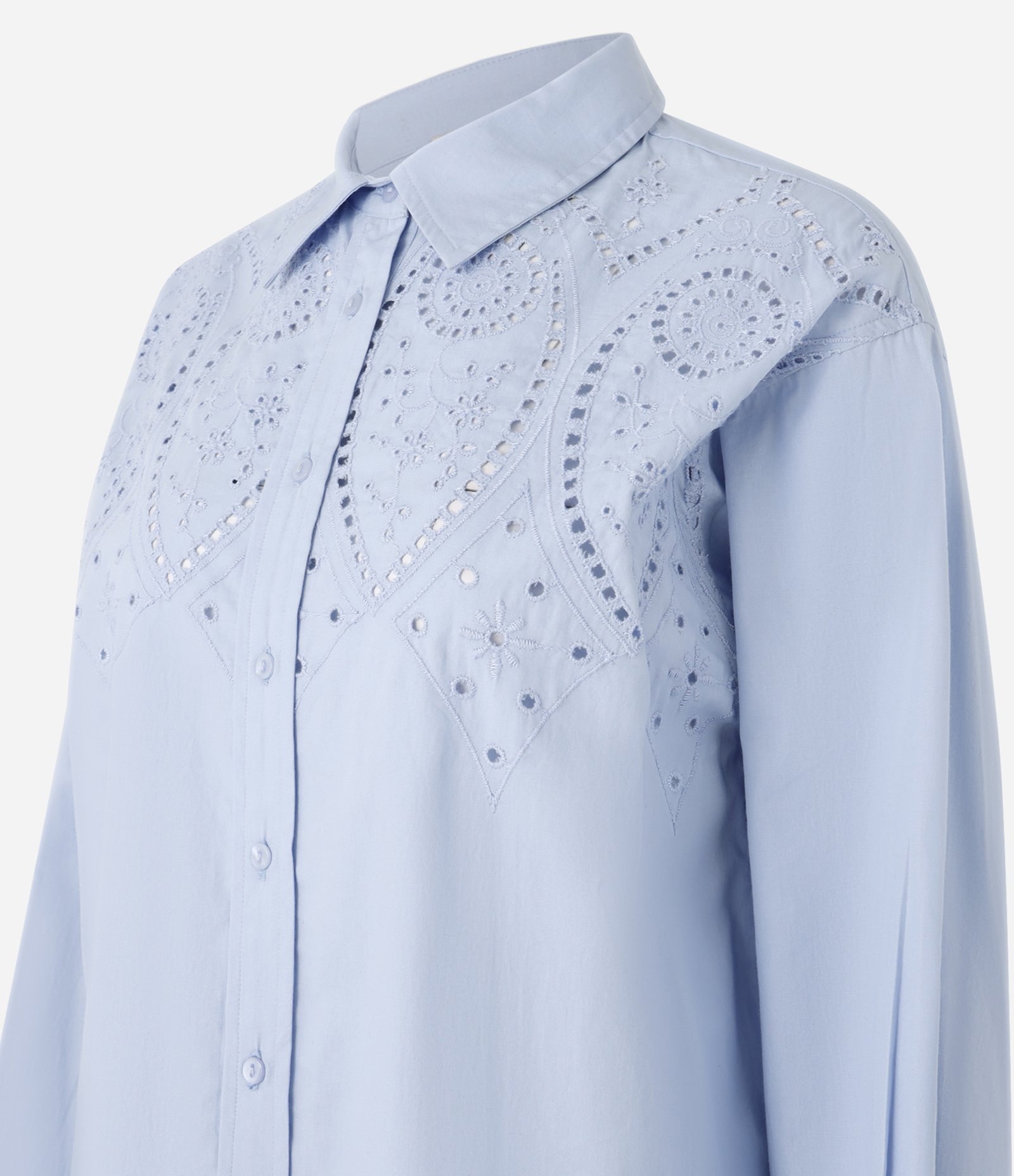 Camisa em Tricoline com Bordado Vazado e Manga Longa Azul 9