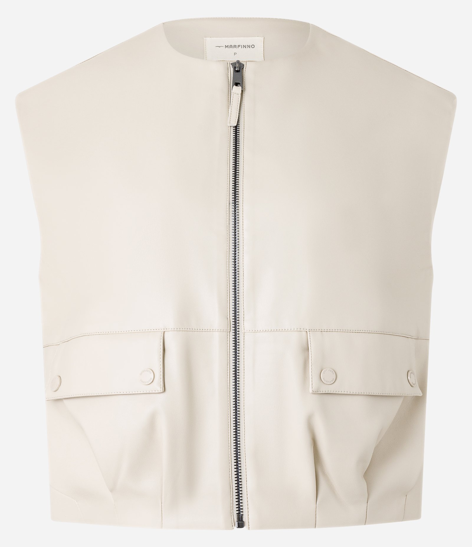 Colete em PU com Bolsos Frontais e Fechamento em Zíper Bege 7