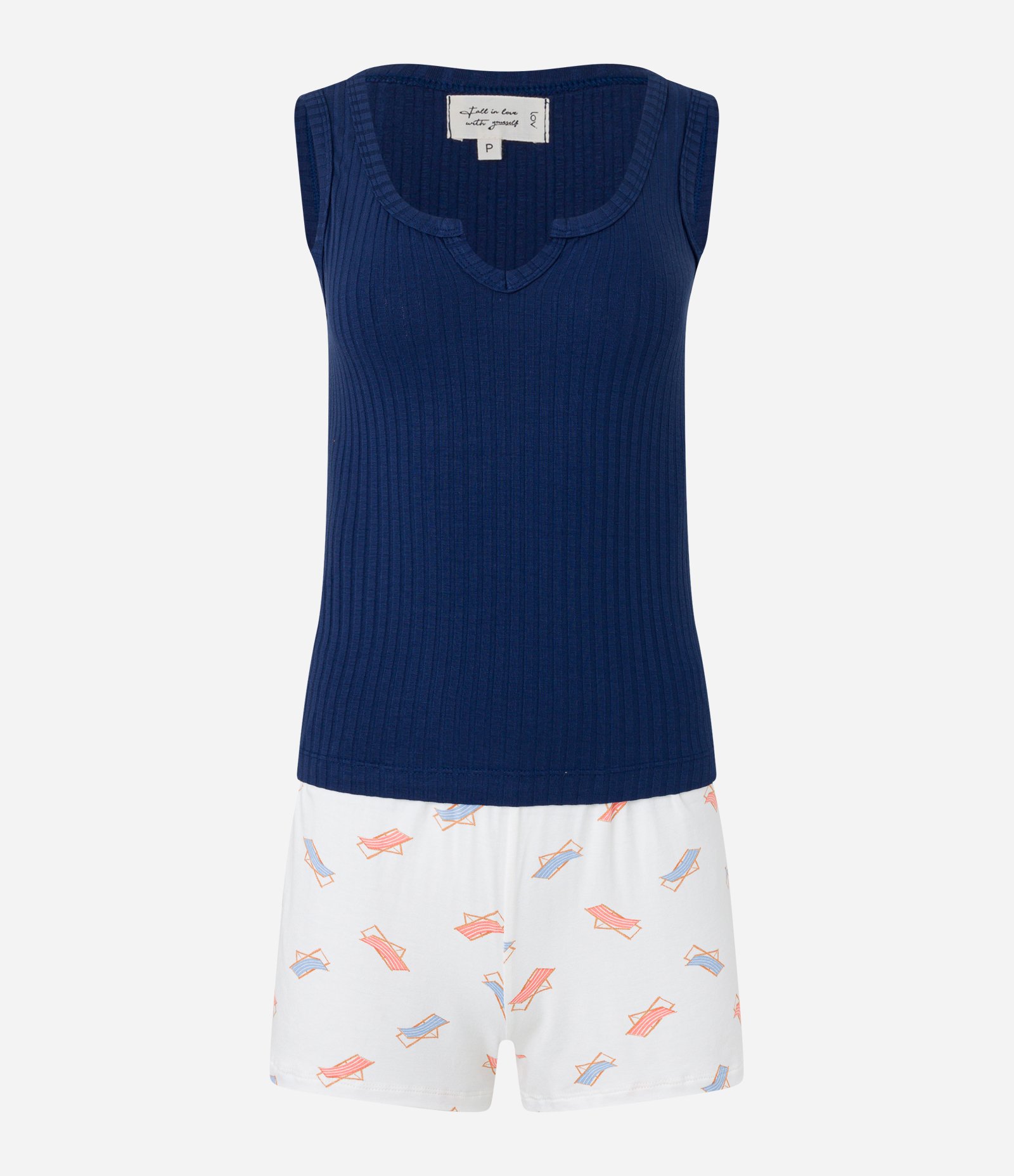 Pijama Short Doll em Viscose com Blusa Texturizada e Short Estampa Cadeiras Azul/ Branco 5