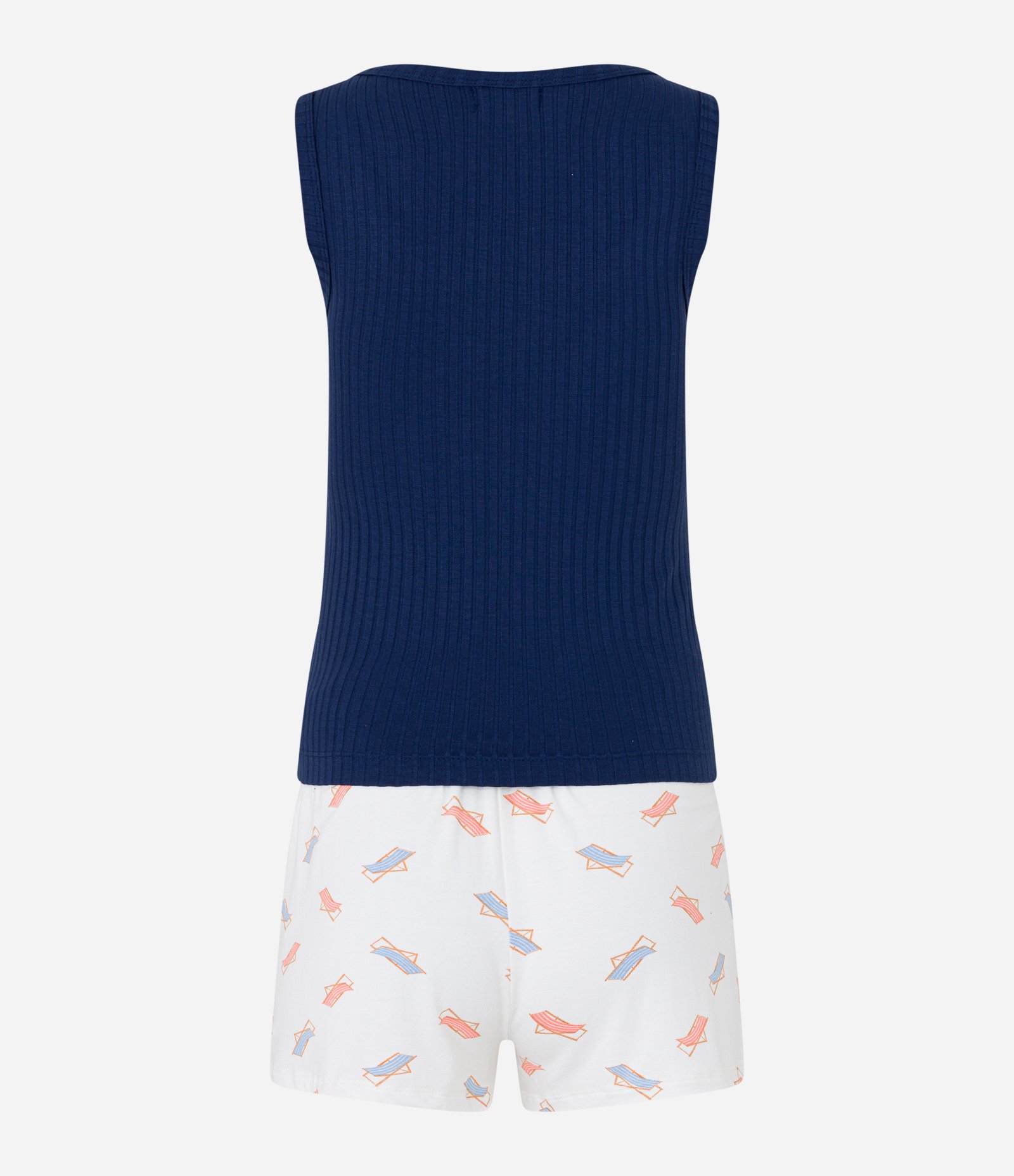 Pijama Short Doll em Viscose com Blusa Texturizada e Short Estampa Cadeiras Azul/ Branco 7