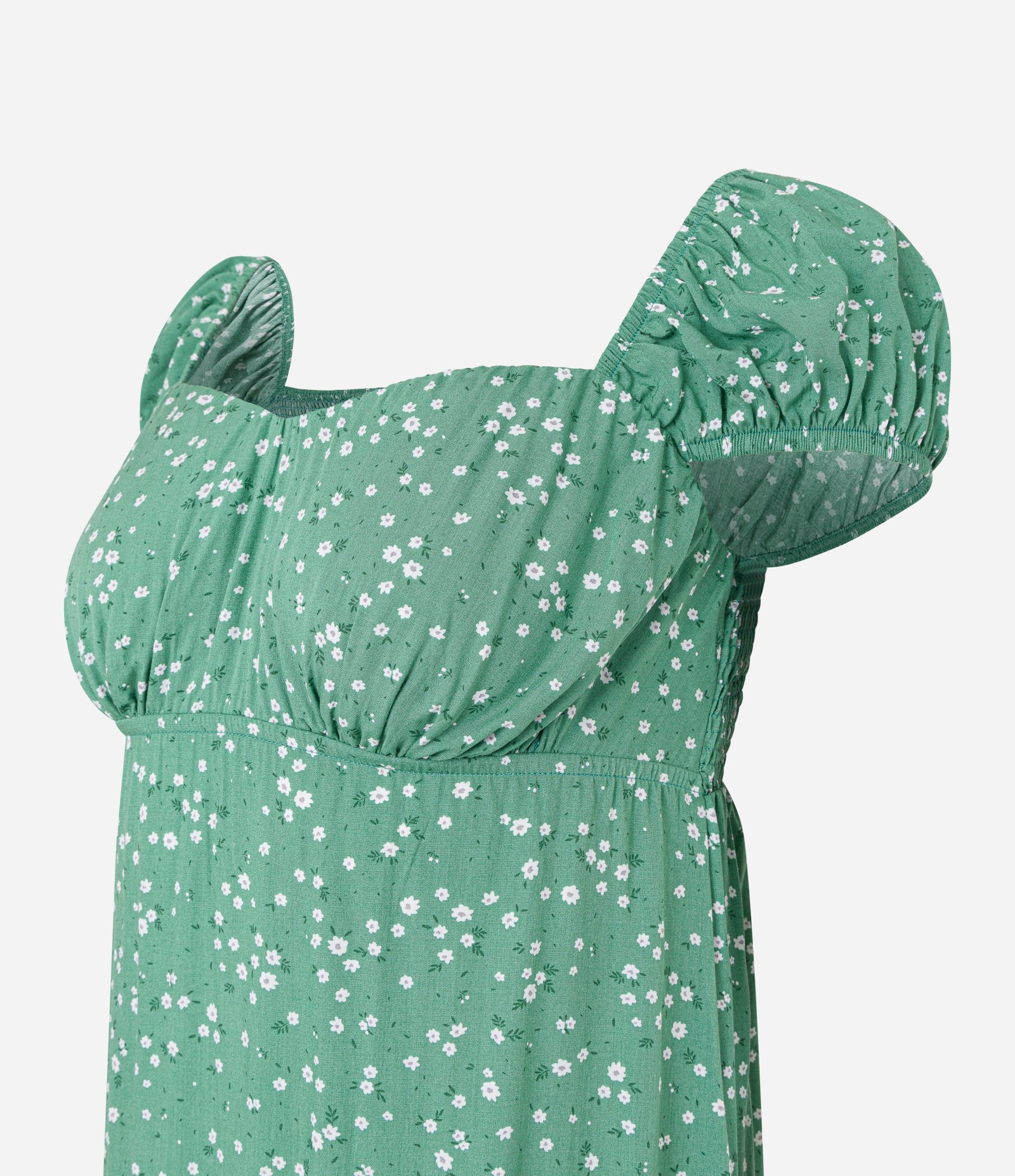 Vestido New Midi em Viscose Floral Liberty e Manga Bufante Verde 5