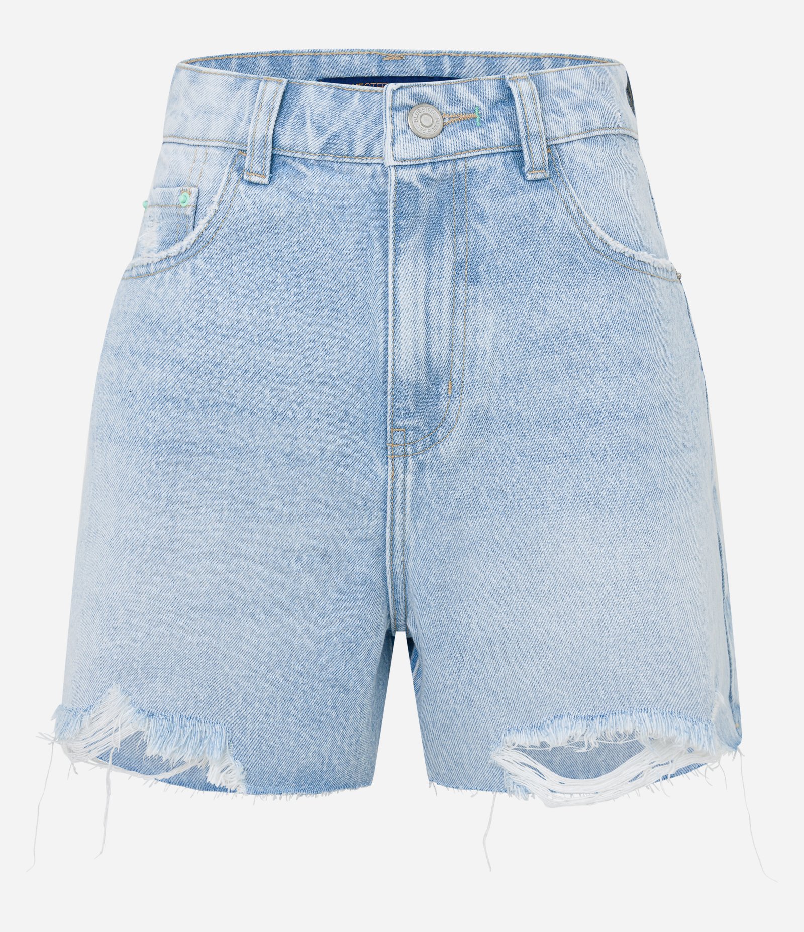 Short em Jeans com Barra Cortada com Rasgos Azul 5