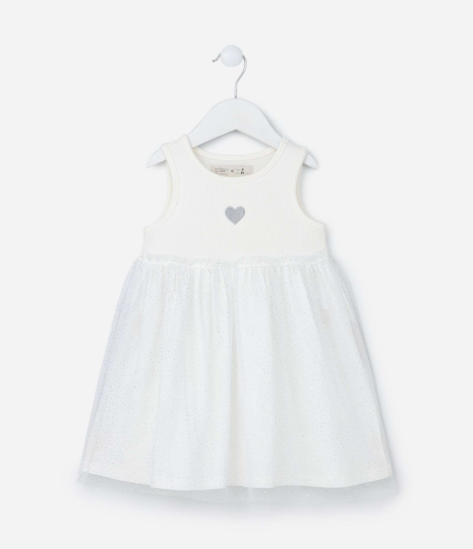Vestido Infantil em Tule com Brilhinhos - Tam 1 a 5 Anos Branco Neve 1