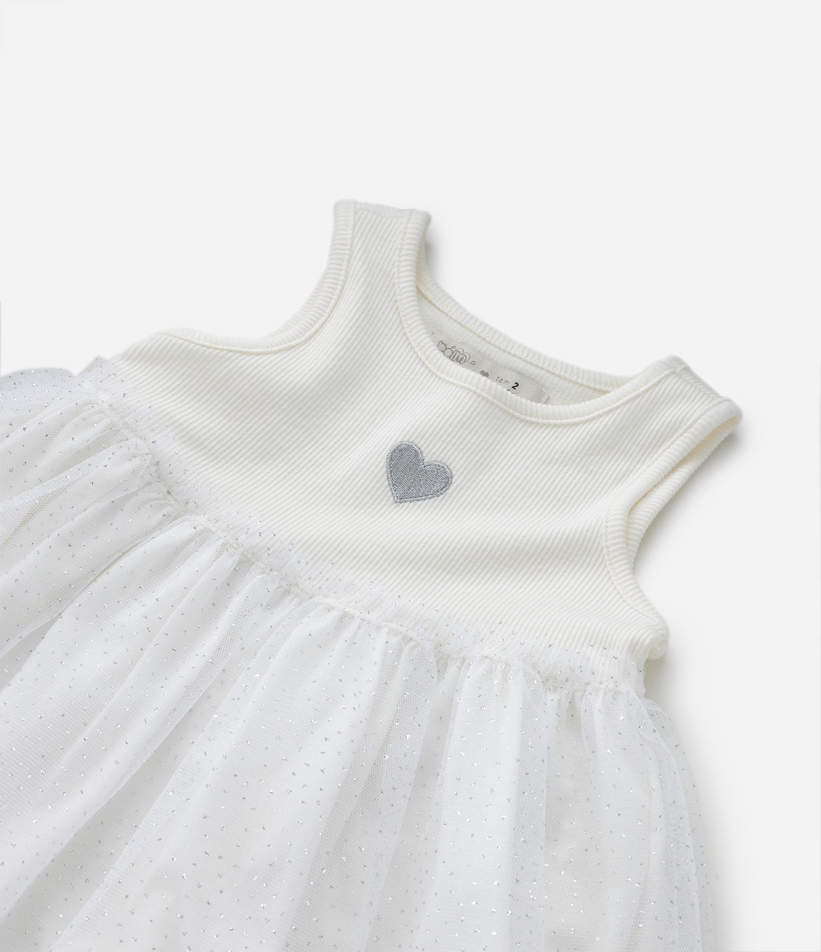 Vestido Infantil em Tule com Brilhinhos - Tam 1 a 5 Anos Branco Neve 4