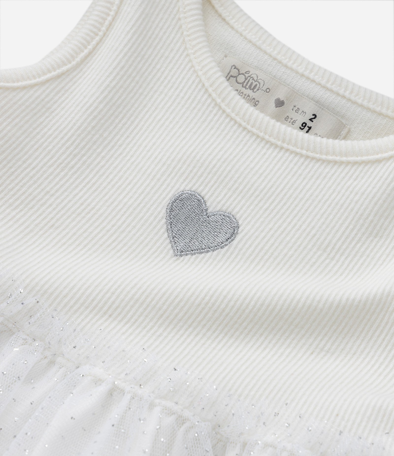 Vestido Infantil em Tule com Brilhinhos - Tam 1 a 5 Anos Branco Neve 5
