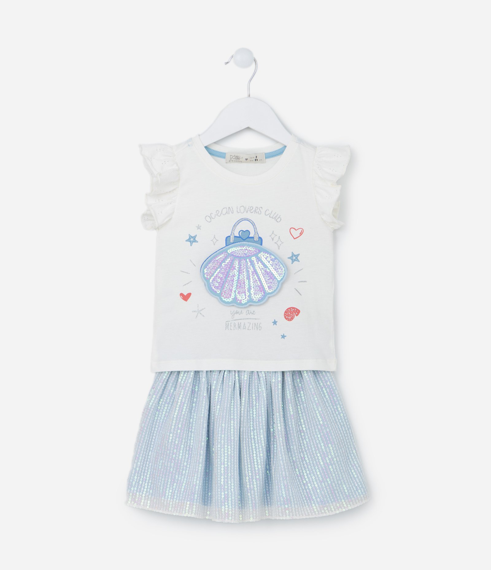 Conjunto Infantil com Estampa Interativa de Conchinha - Tam 1 a 5 Anos Branco/Azul 1