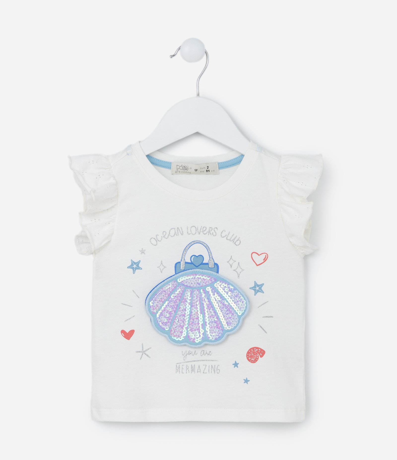 Conjunto Infantil com Estampa Interativa de Conchinha - Tam 1 a 5 Anos Branco/Azul 2