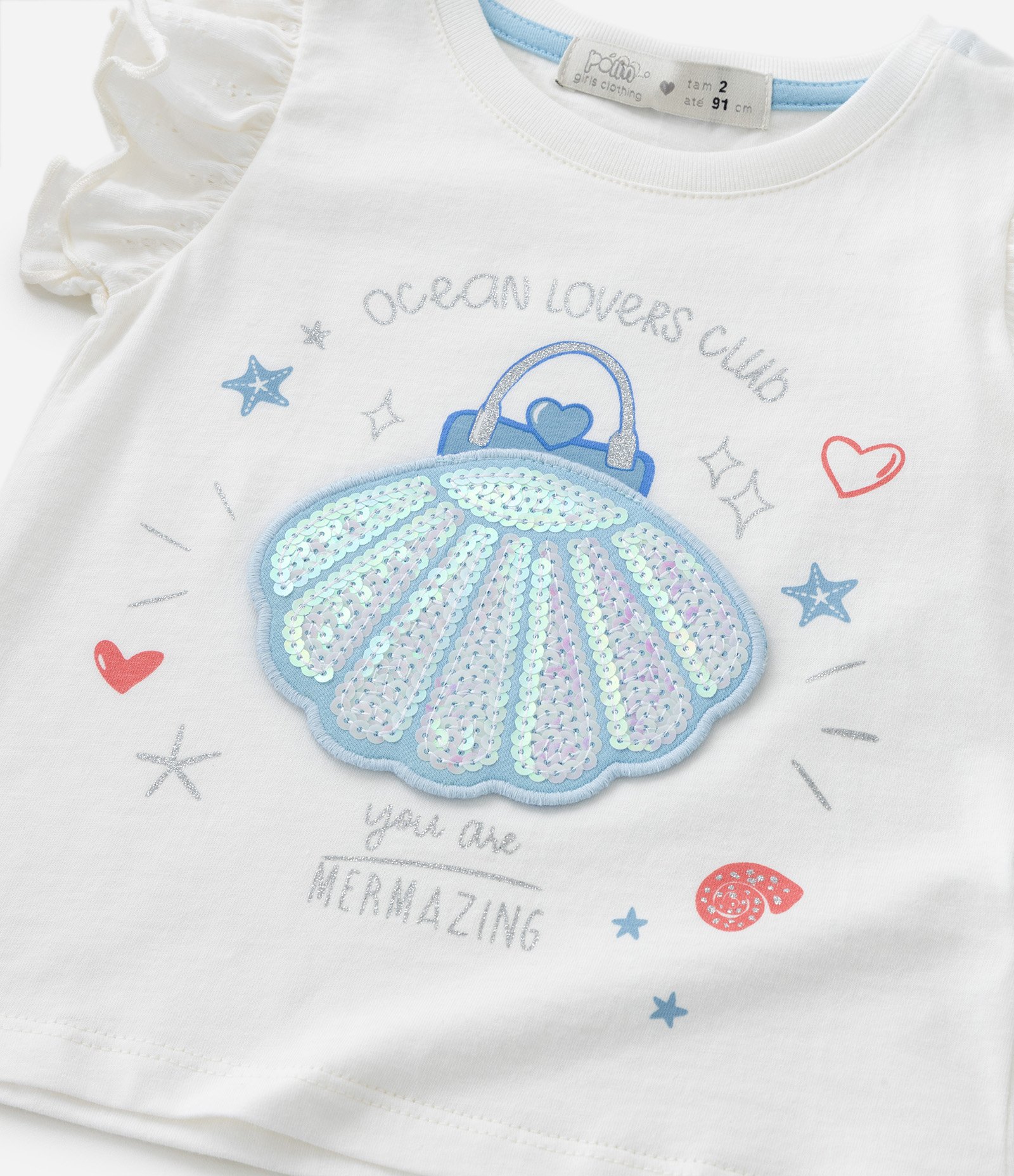 Conjunto Infantil com Estampa Interativa de Conchinha - Tam 1 a 5 Anos Branco/Azul 5