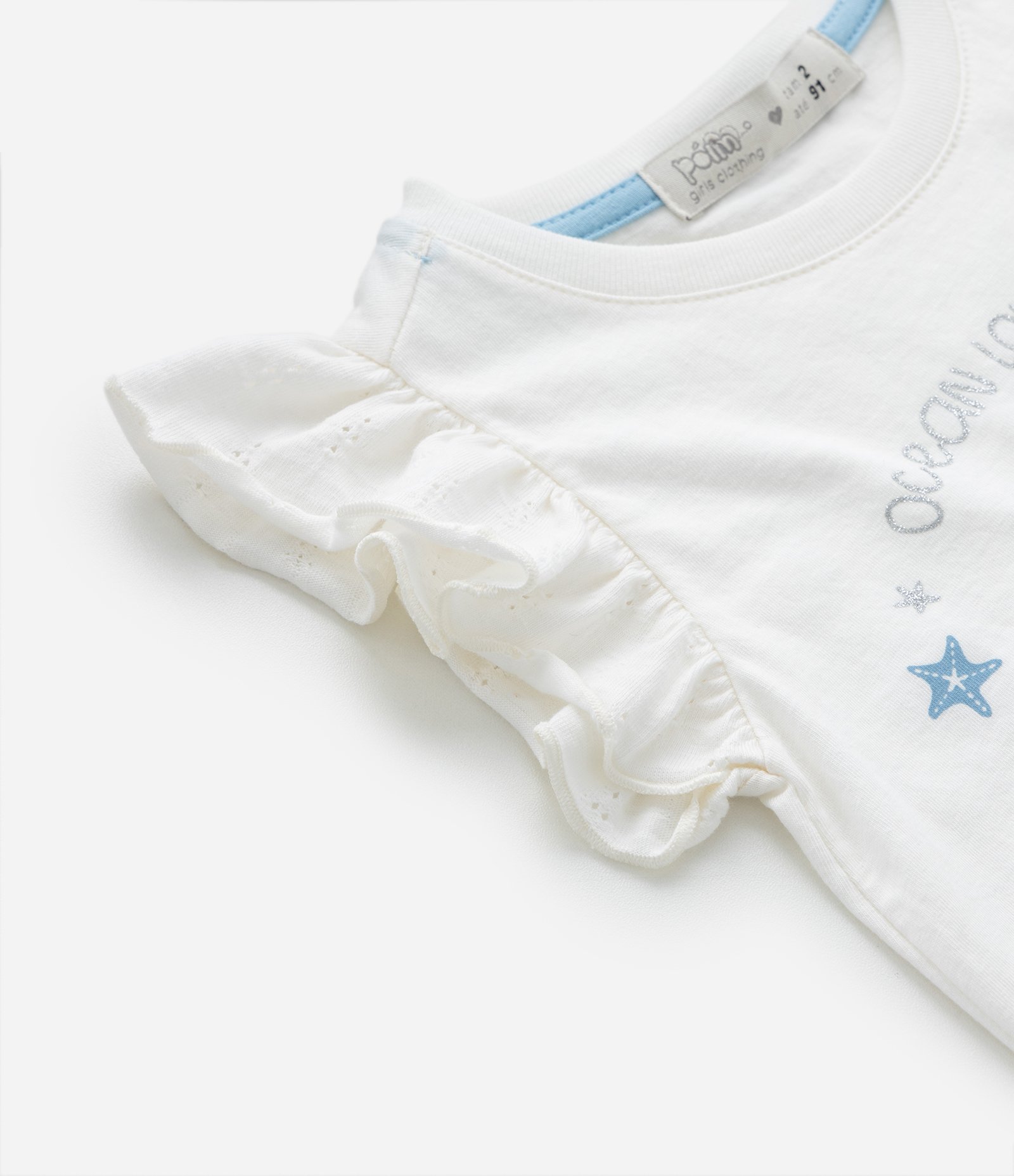 Conjunto Infantil com Estampa Interativa de Conchinha - Tam 1 a 5 Anos Branco/Azul 6