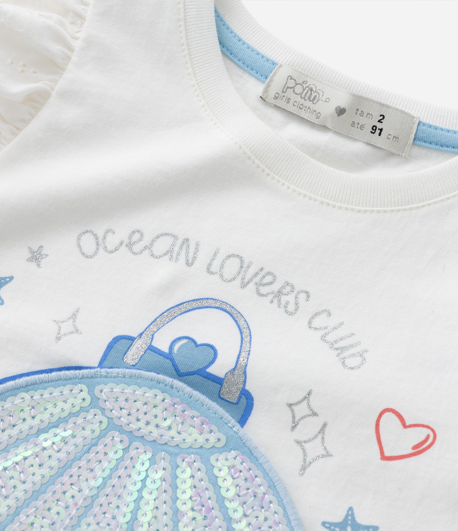 Conjunto Infantil com Estampa Interativa de Conchinha - Tam 1 a 5 Anos Branco/Azul 7