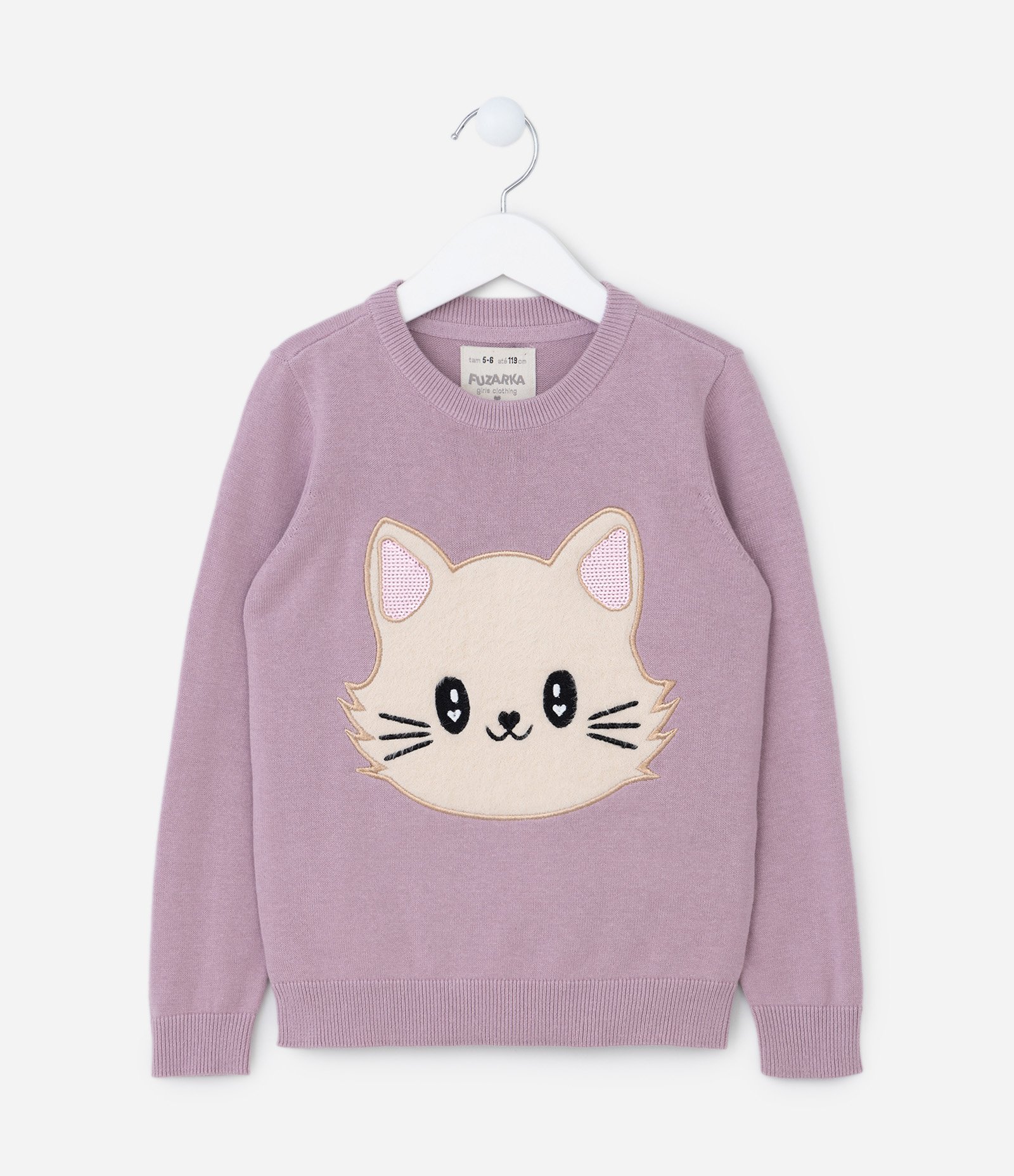 Blusão Infantil com Bordado de Gatinho - Tam 5 a 14 Anos Lilás 1