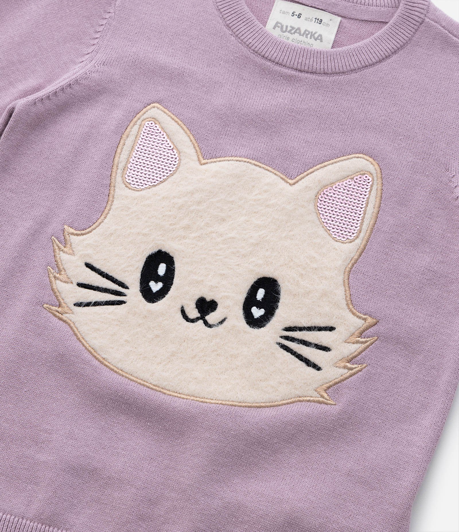 Blusão Infantil com Bordado de Gatinho - Tam 5 a 14 Anos Lilás 5