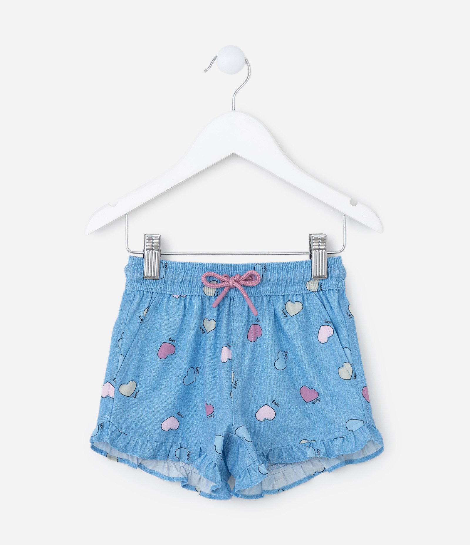 Short Infantil com Babados e Estampa Corações - Tam 1 a 5 Anos Azul 1