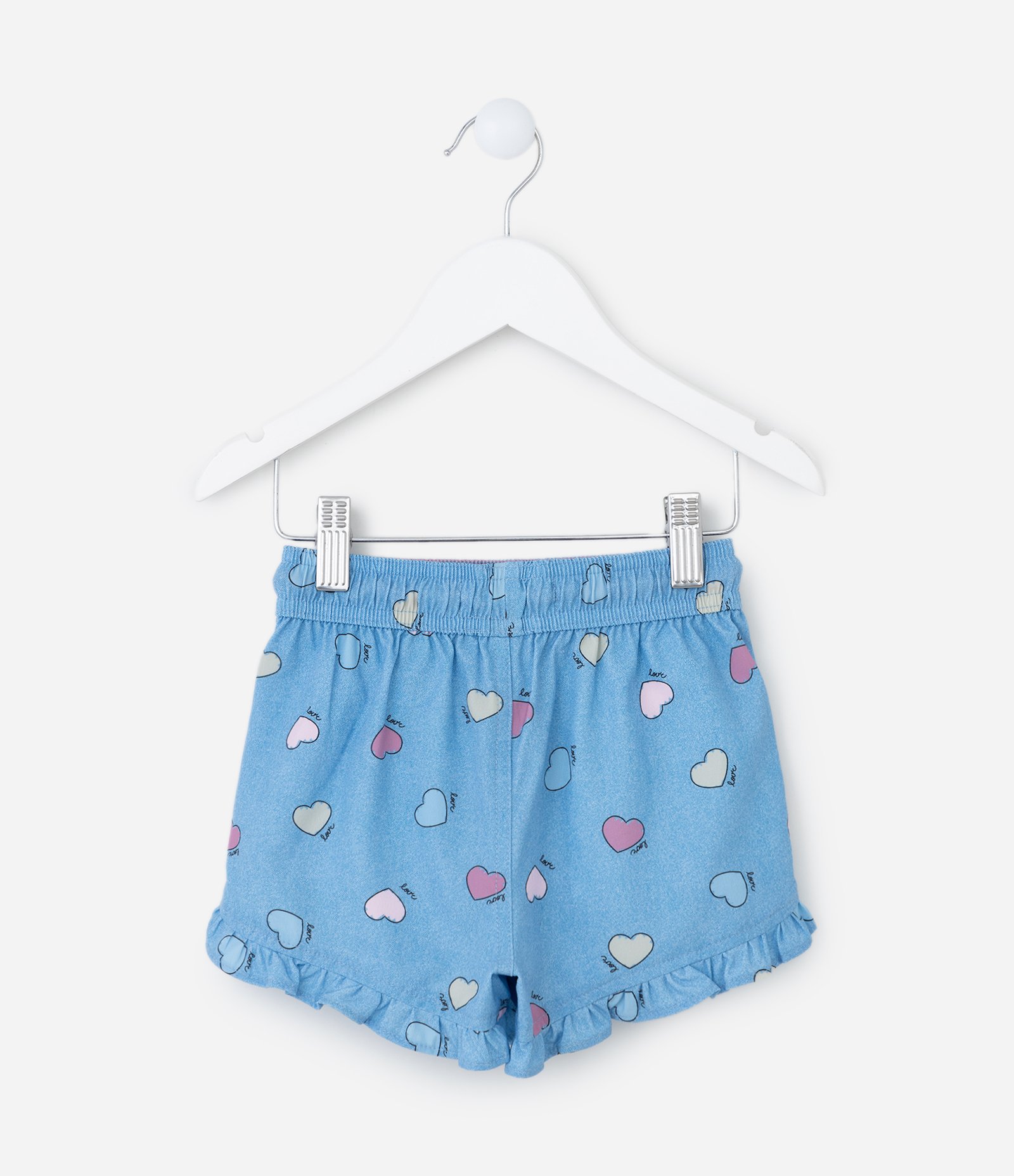 Short Infantil com Babados e Estampa Corações - Tam 1 a 5 Anos Azul 2