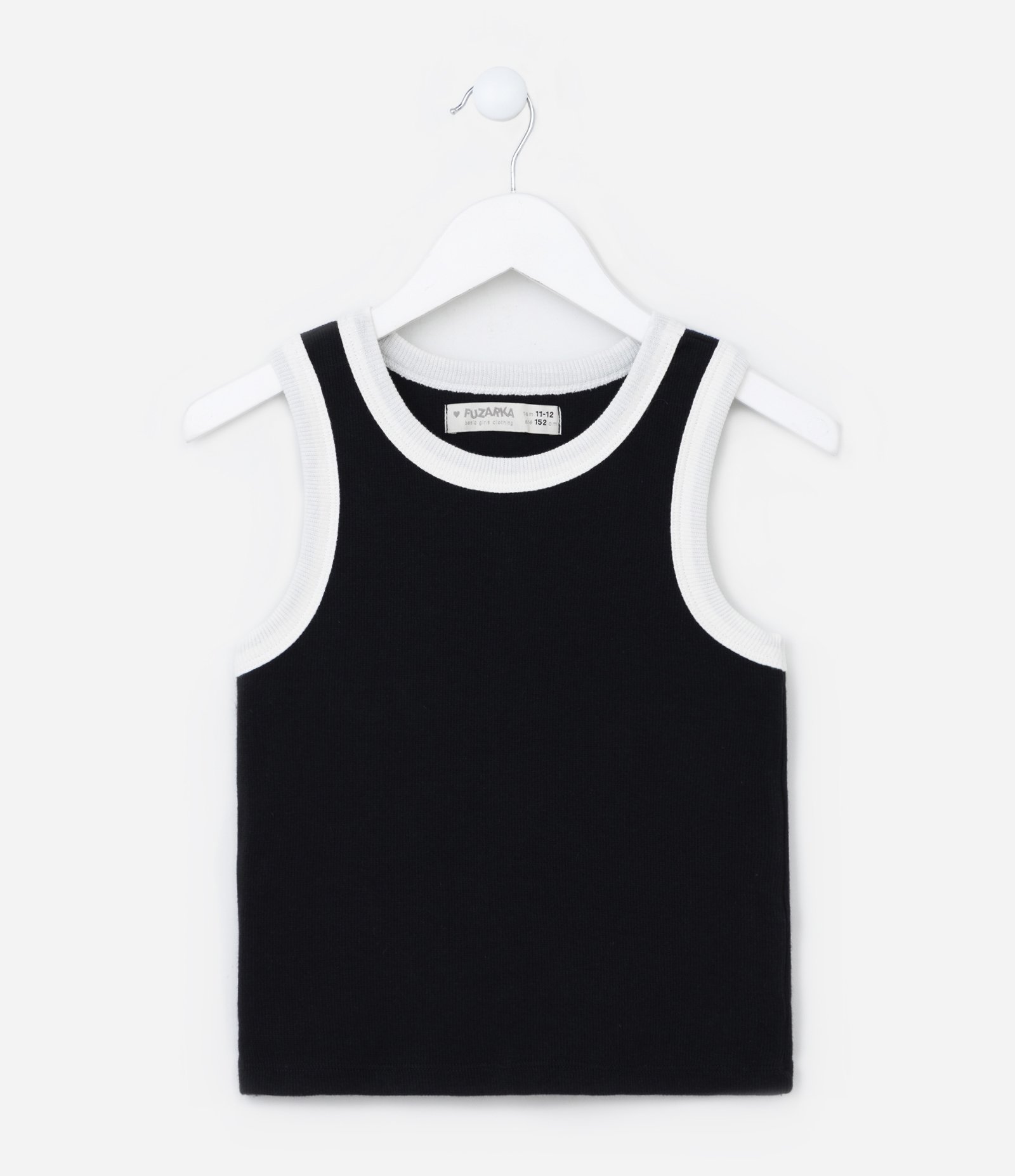 Regata Cropped Infantil com Viés Contrastante - Tam 5 a 14 anos Preto 1