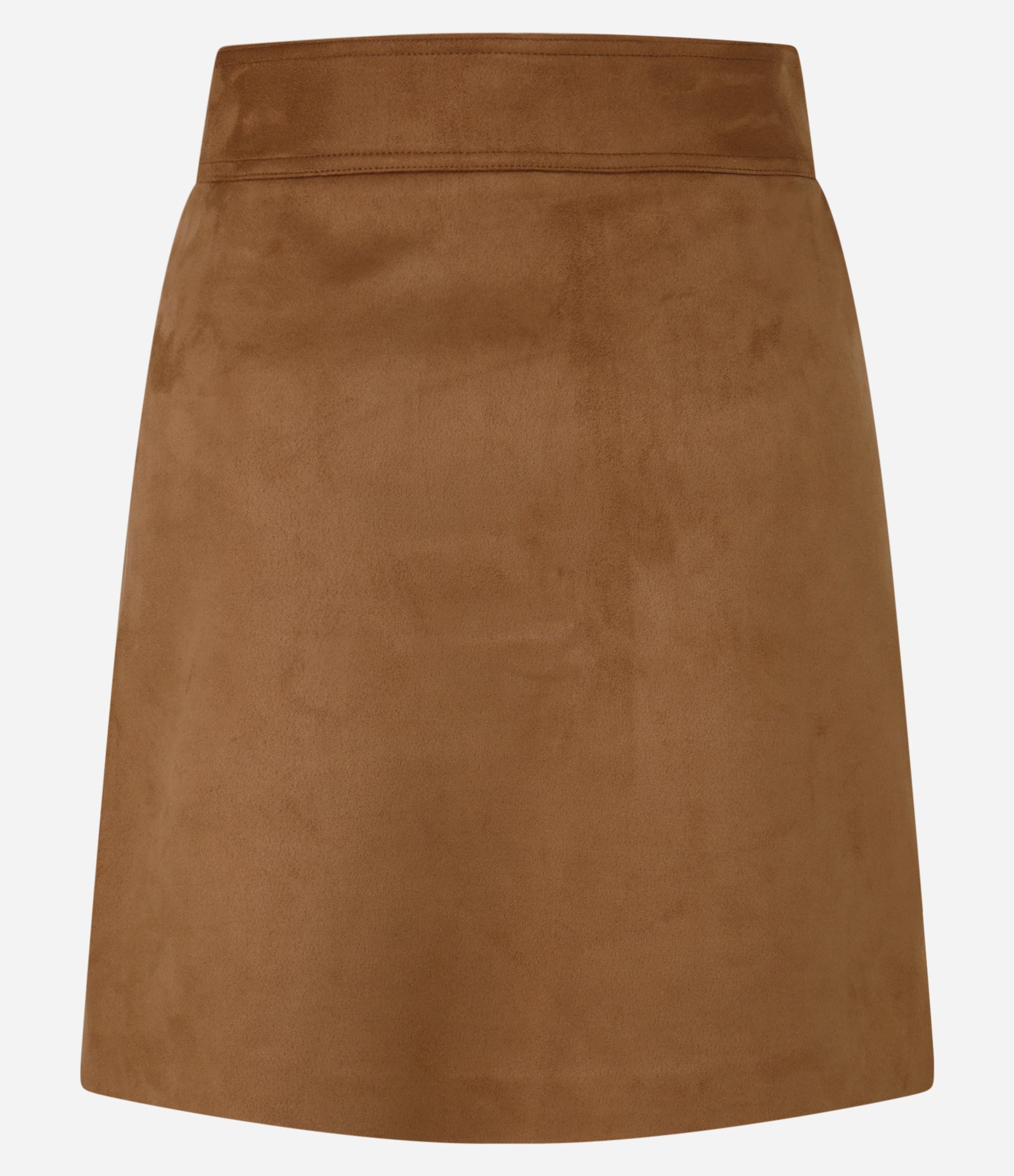 Saia Reta Cintura Alta em Suede com Zíper Frontal e Rebites na Barra Marrom 8