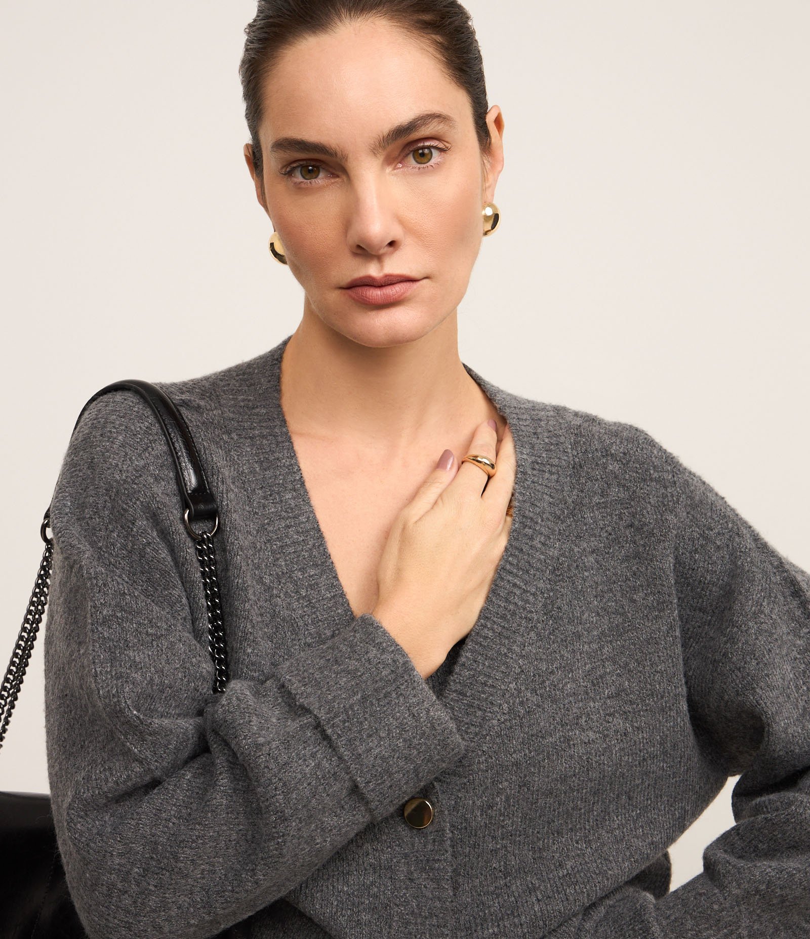 Cardigan Alongado em Tricô com Lã e Fundo Mescla Cinza 5