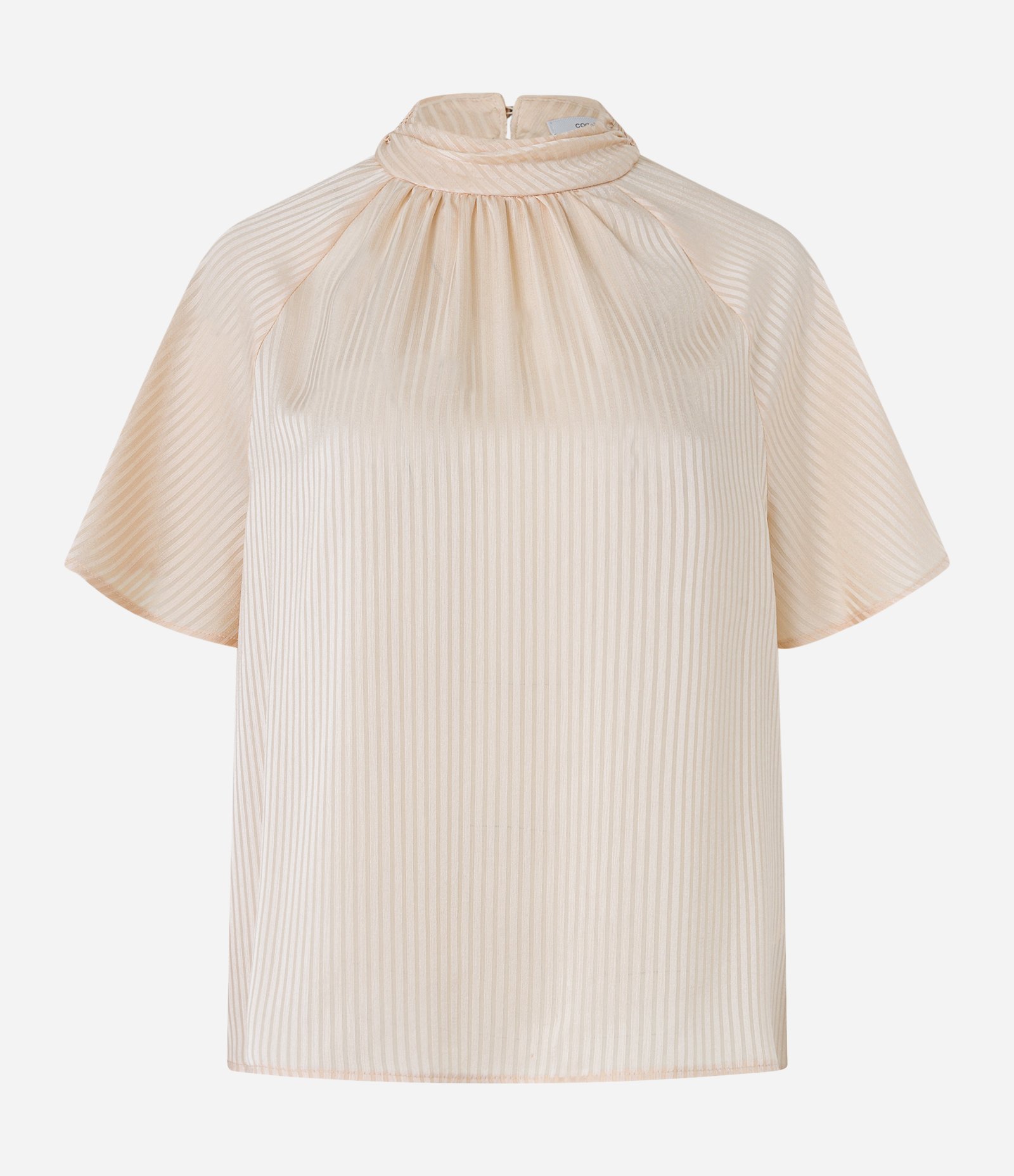 Blusa em Chiffon com Golinha Alta e Textura Listrada Bege Cru 6