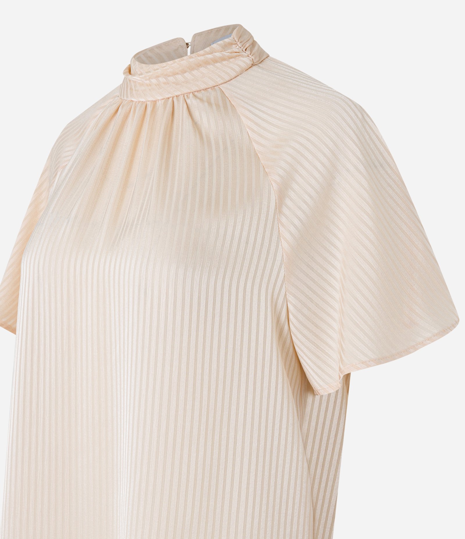 Blusa em Chiffon com Golinha Alta e Textura Listrada Bege Cru 7