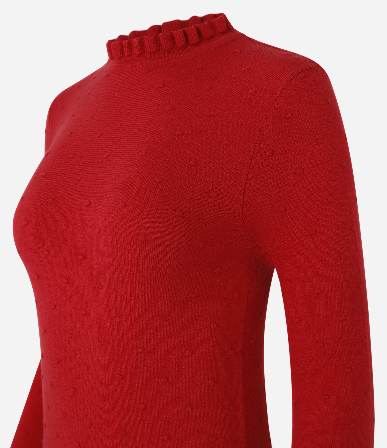 Suéter em Tricô com Frufru na Golinha Alta e Punho Vermelho 2