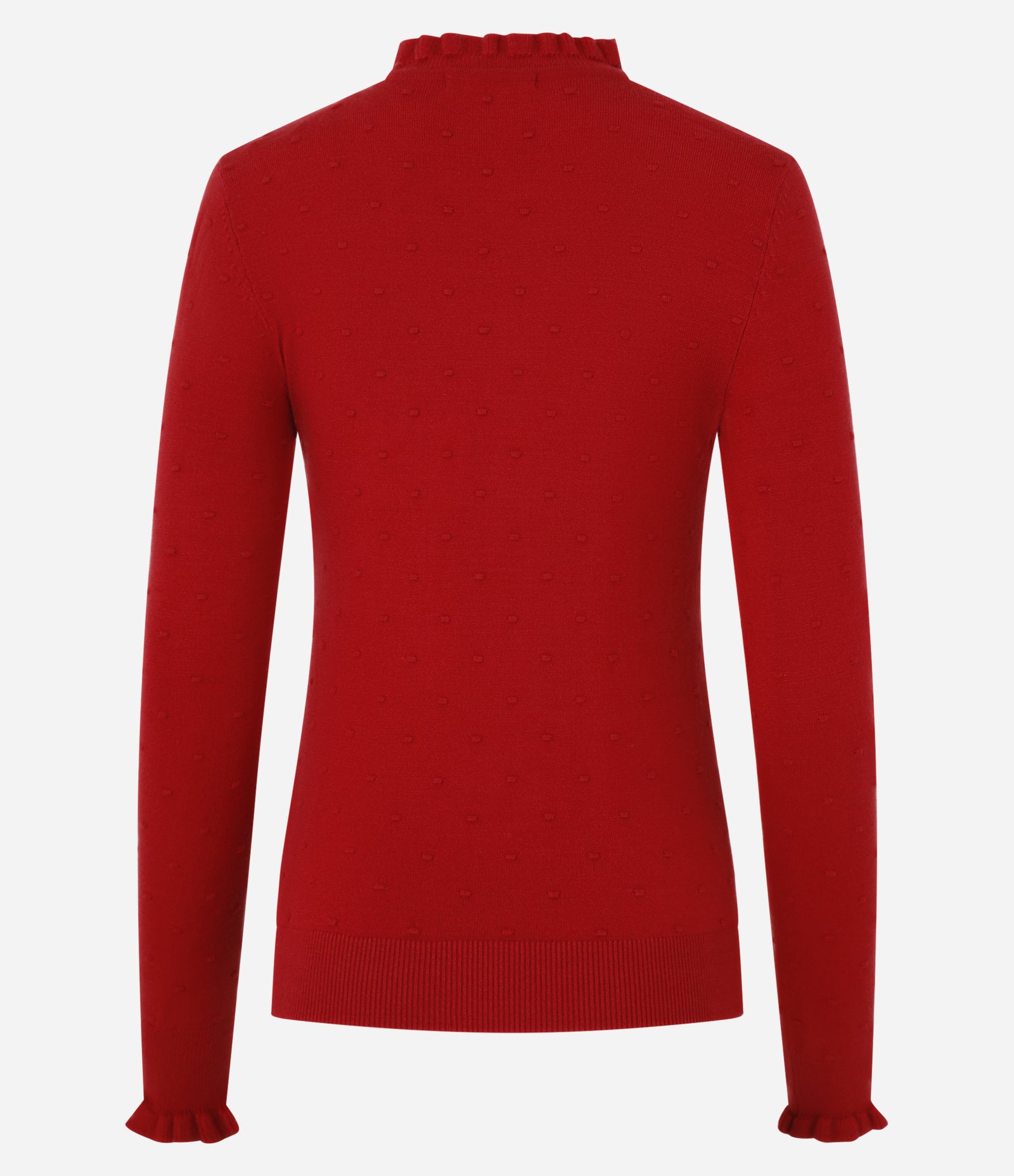 Suéter em Tricô com Frufru na Golinha Alta e Punho Vermelho 3