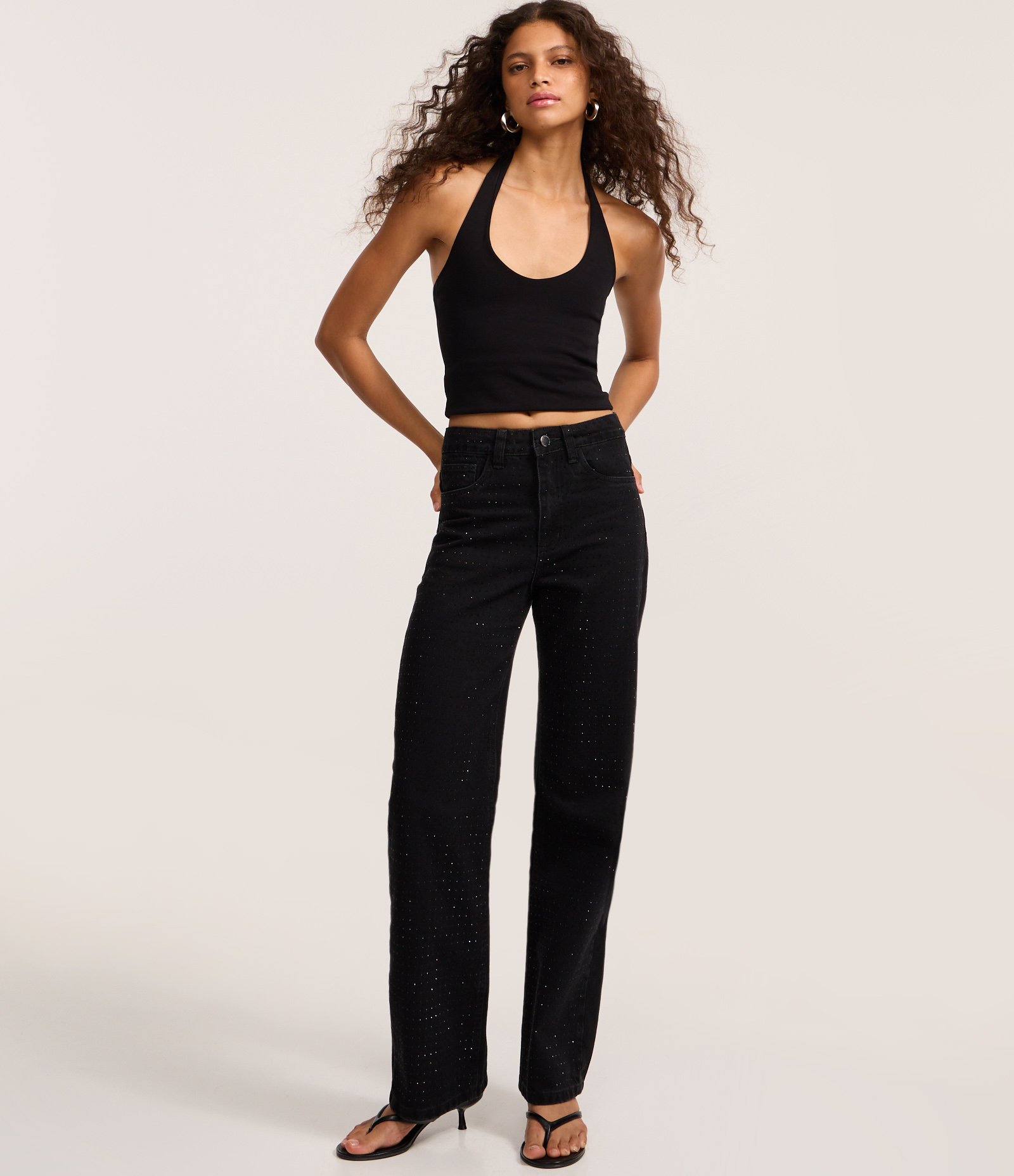 Calça Anos 90 em Sarja com Brilho Preto 2