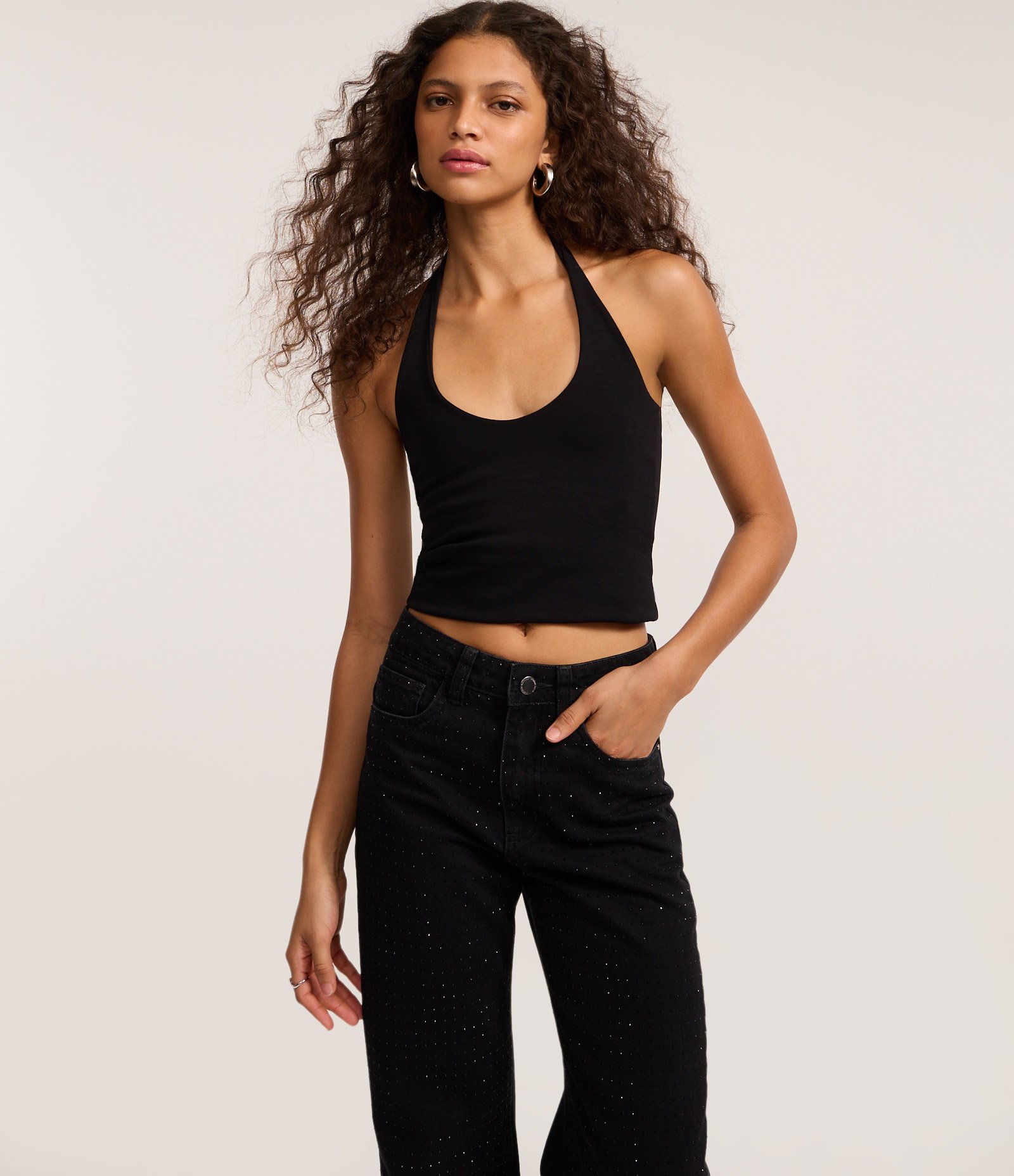 Calça Anos 90 em Sarja com Brilho Preto 3