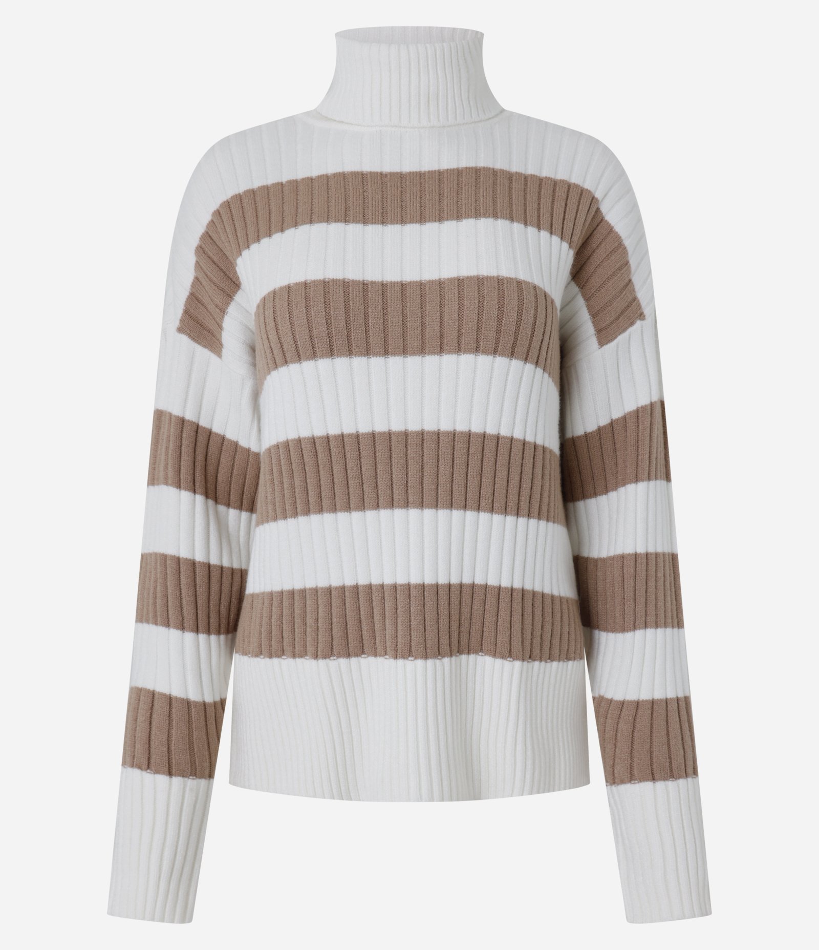 Suéter Tricô com Gola Alta e Estampa Listrada Marrom/ Branco 8