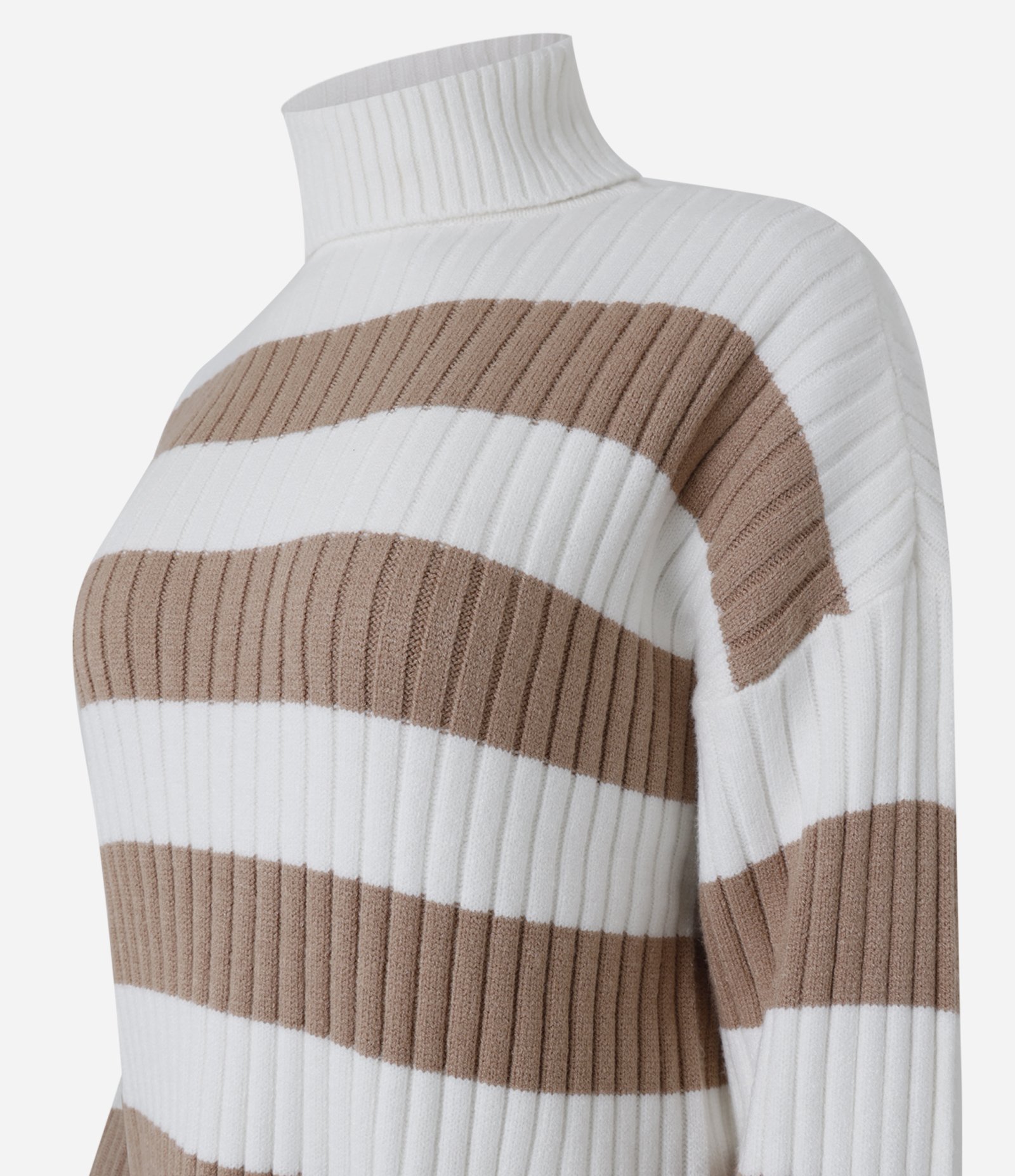 Suéter Tricô com Gola Alta e Estampa Listrada Marrom/ Branco 9