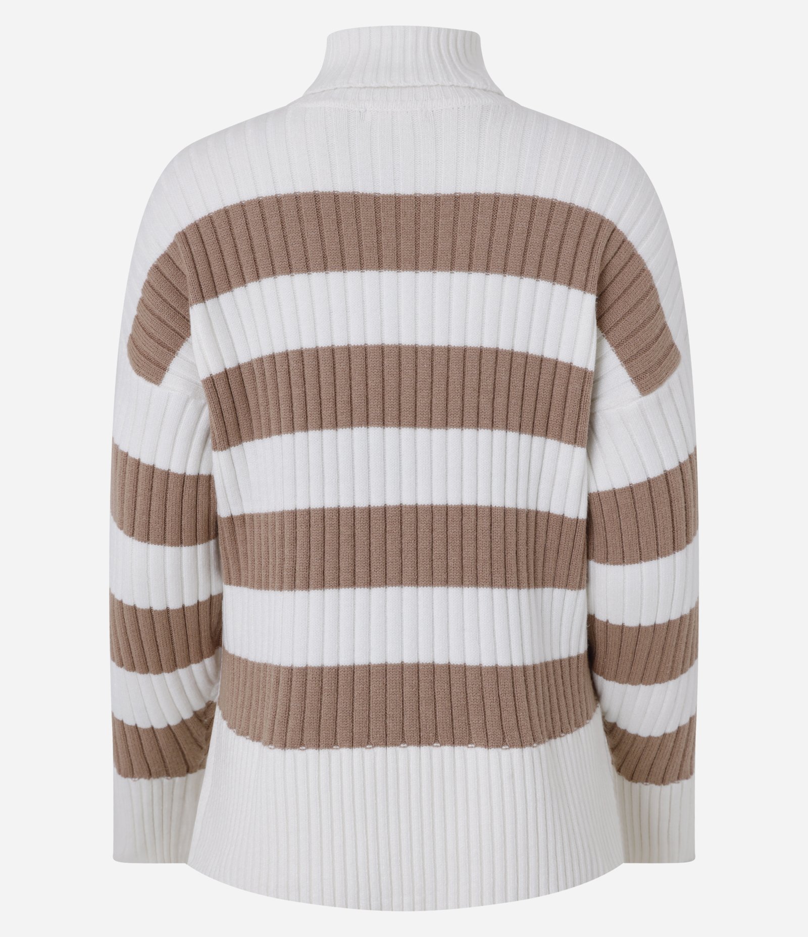 Suéter Tricô com Gola Alta e Estampa Listrada Marrom/ Branco 10