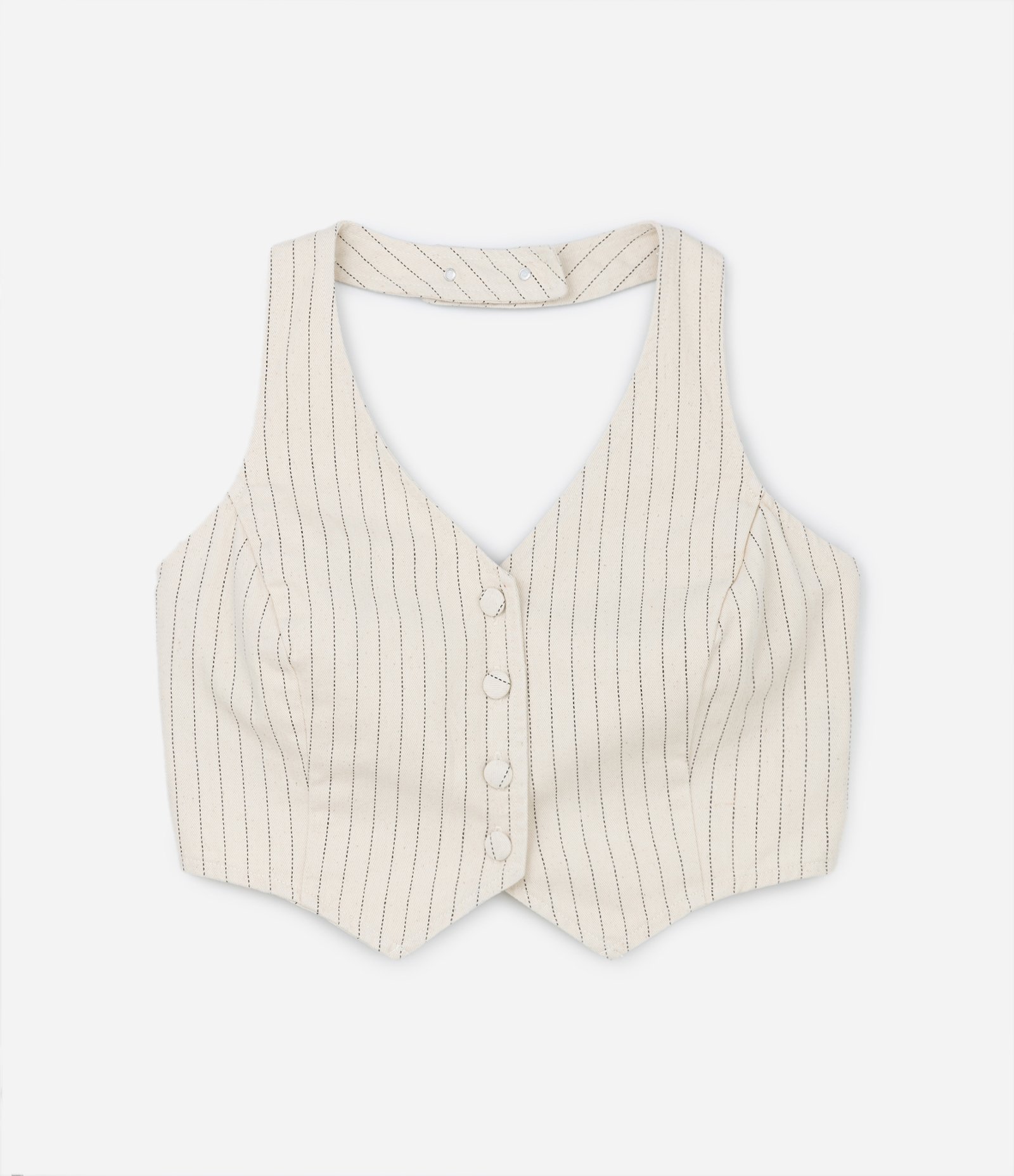 Colete Frente Única em Sarja Risca de Giz Curve & Plus Size Off White 5