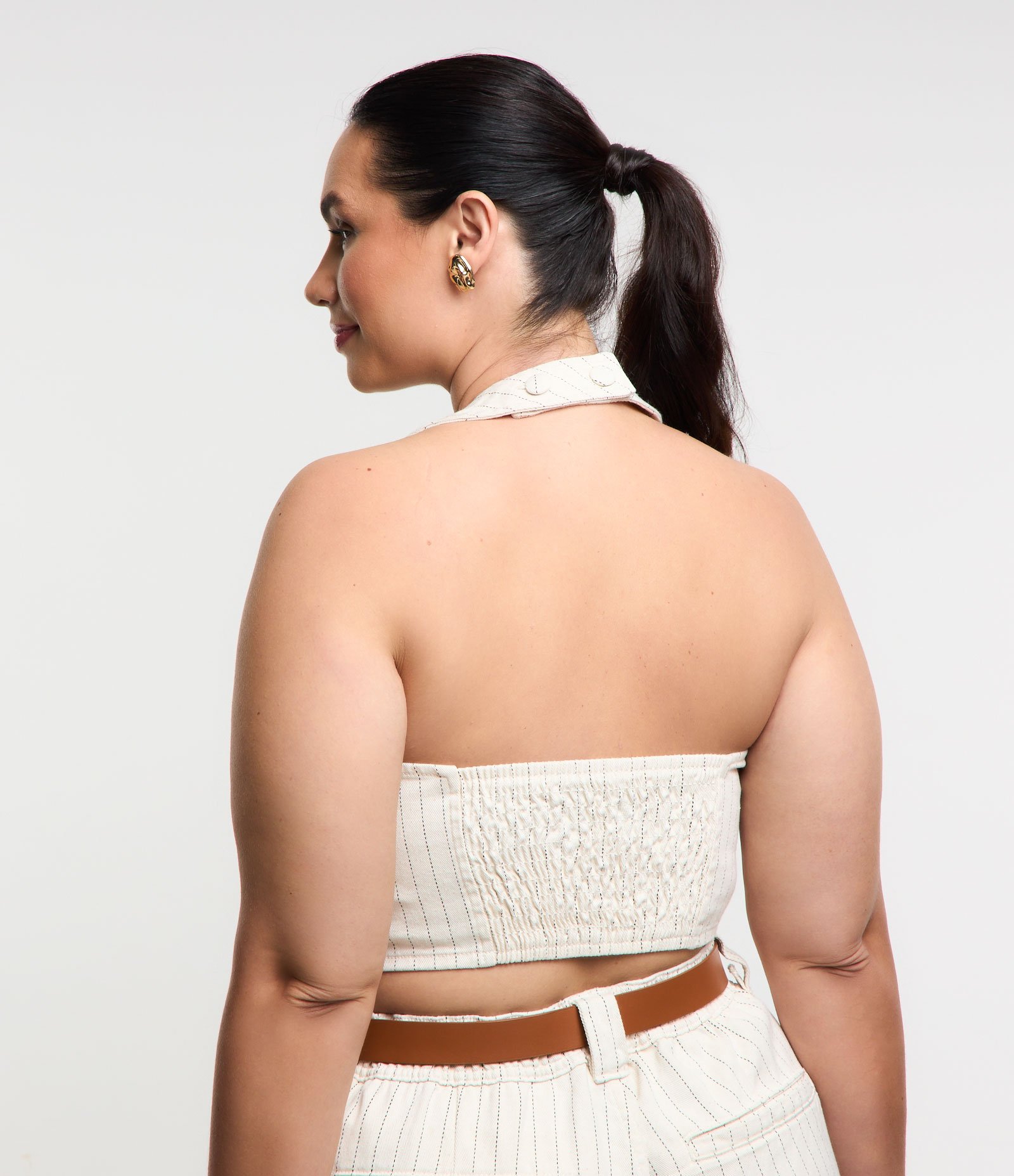 Colete Frente Única em Sarja Risca de Giz Curve & Plus Size Off White 3