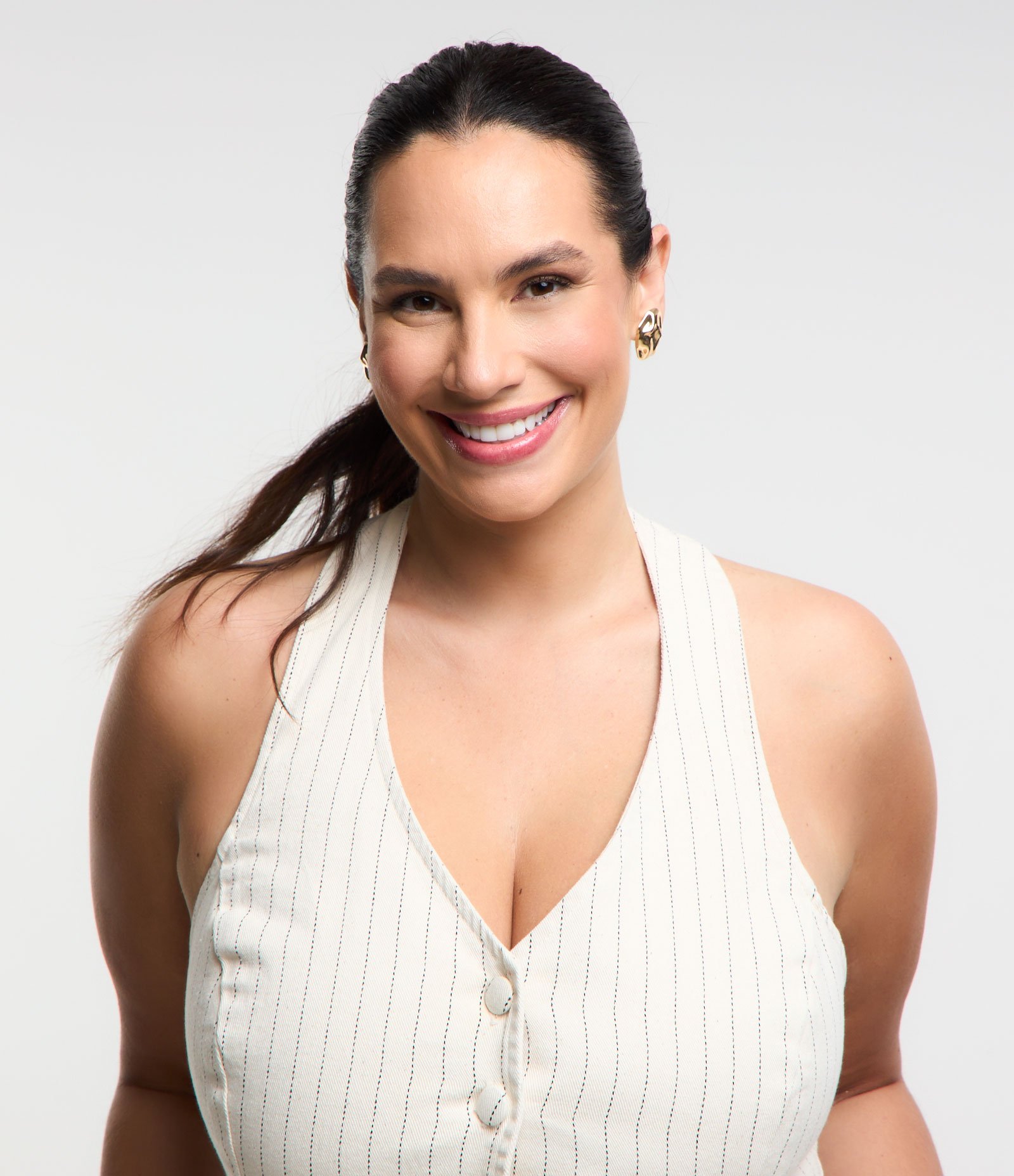 Colete Frente Única em Sarja Risca de Giz Curve & Plus Size Off White 4