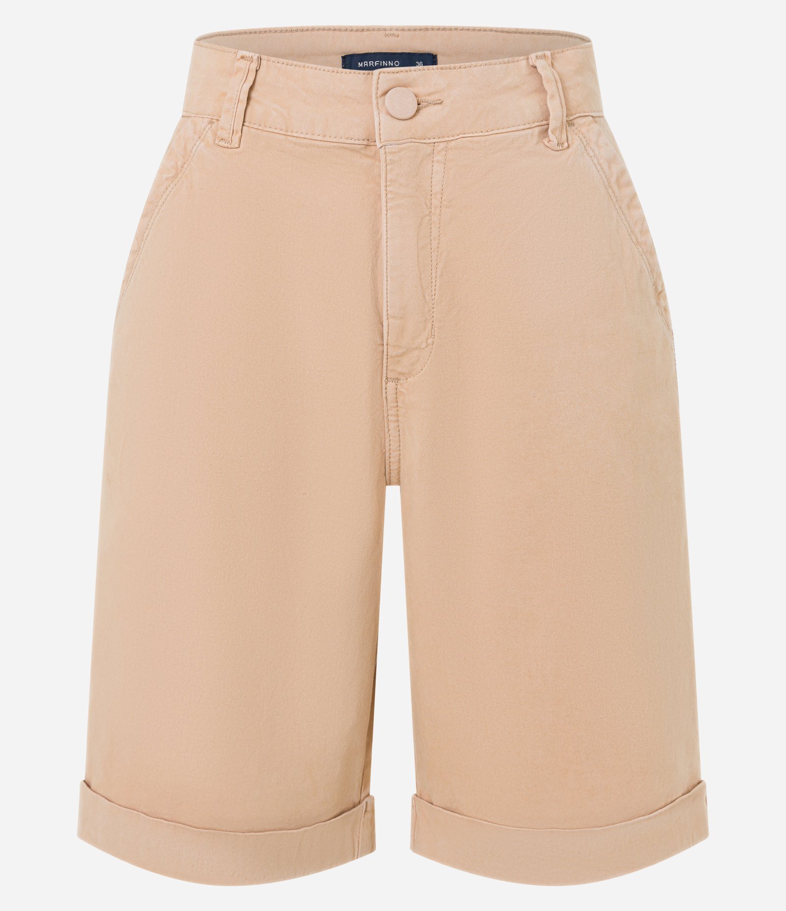 Bermuda Cintura Alta em Sarjas com Bolsos Bege 5