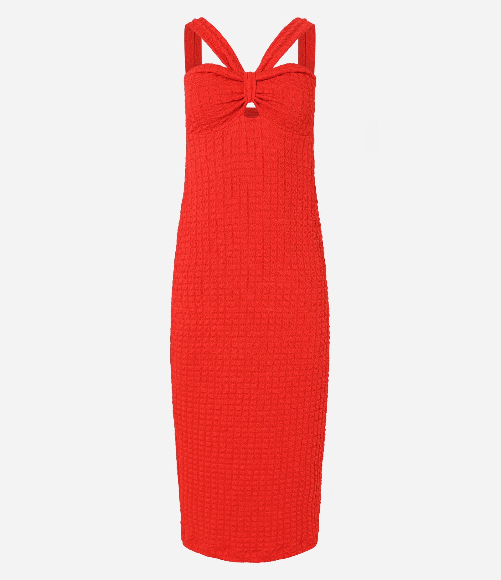 Vestido Midi Texturizado com Recorte no Decote Vermelho 5