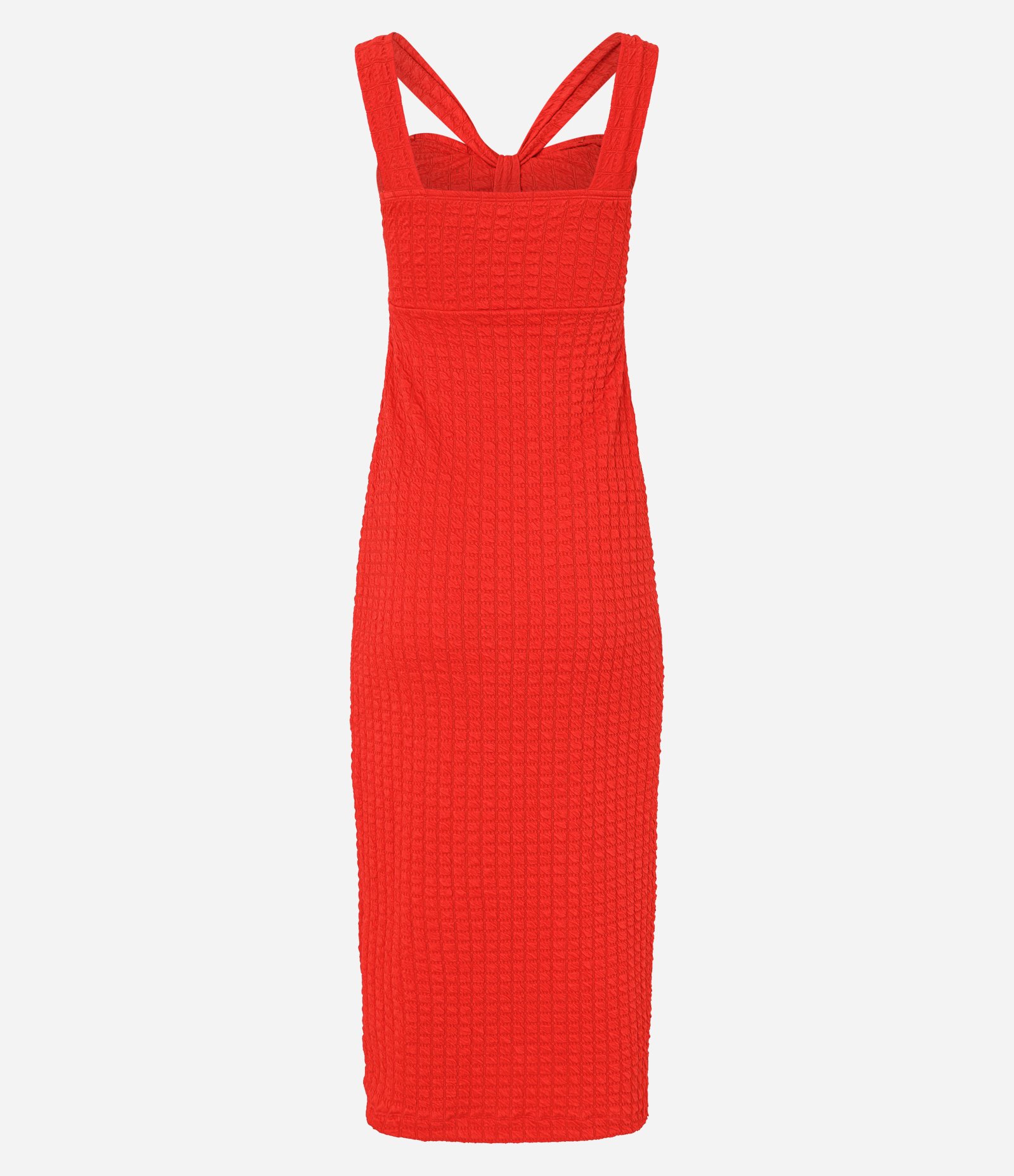 Vestido Midi Texturizado com Recorte no Decote Vermelho 7