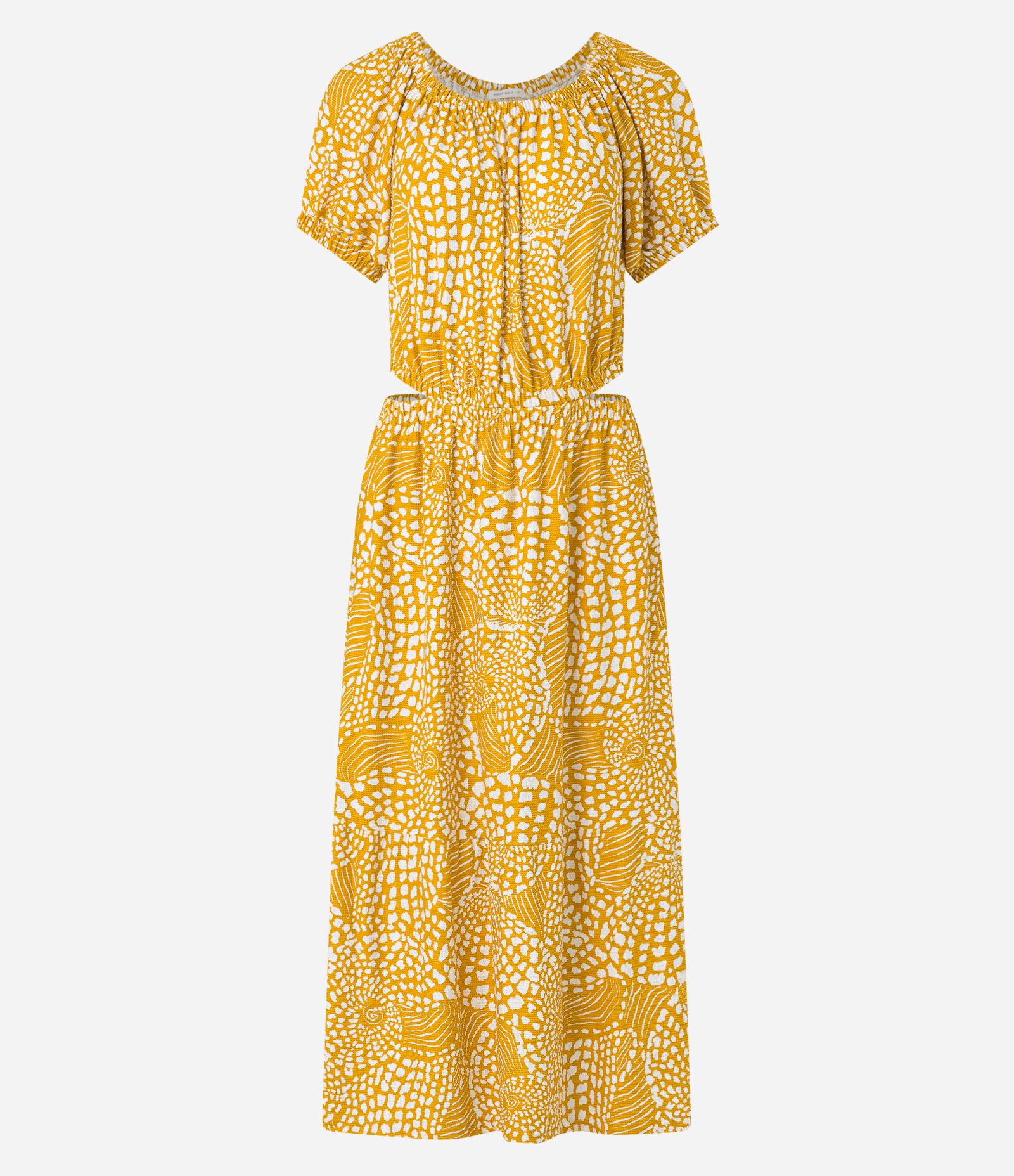 Vestido Midi Ombro a Ombro com Abertura Vazada na Lateral Amarelo 4