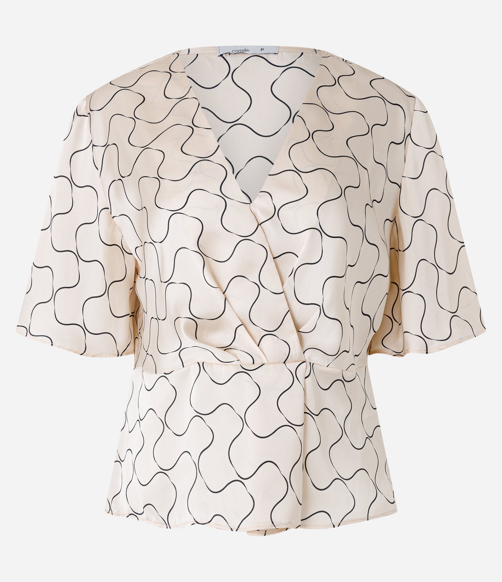 Blusa Acetinada com Decote V Transpassado e Estampa Geométrico Champagne 5